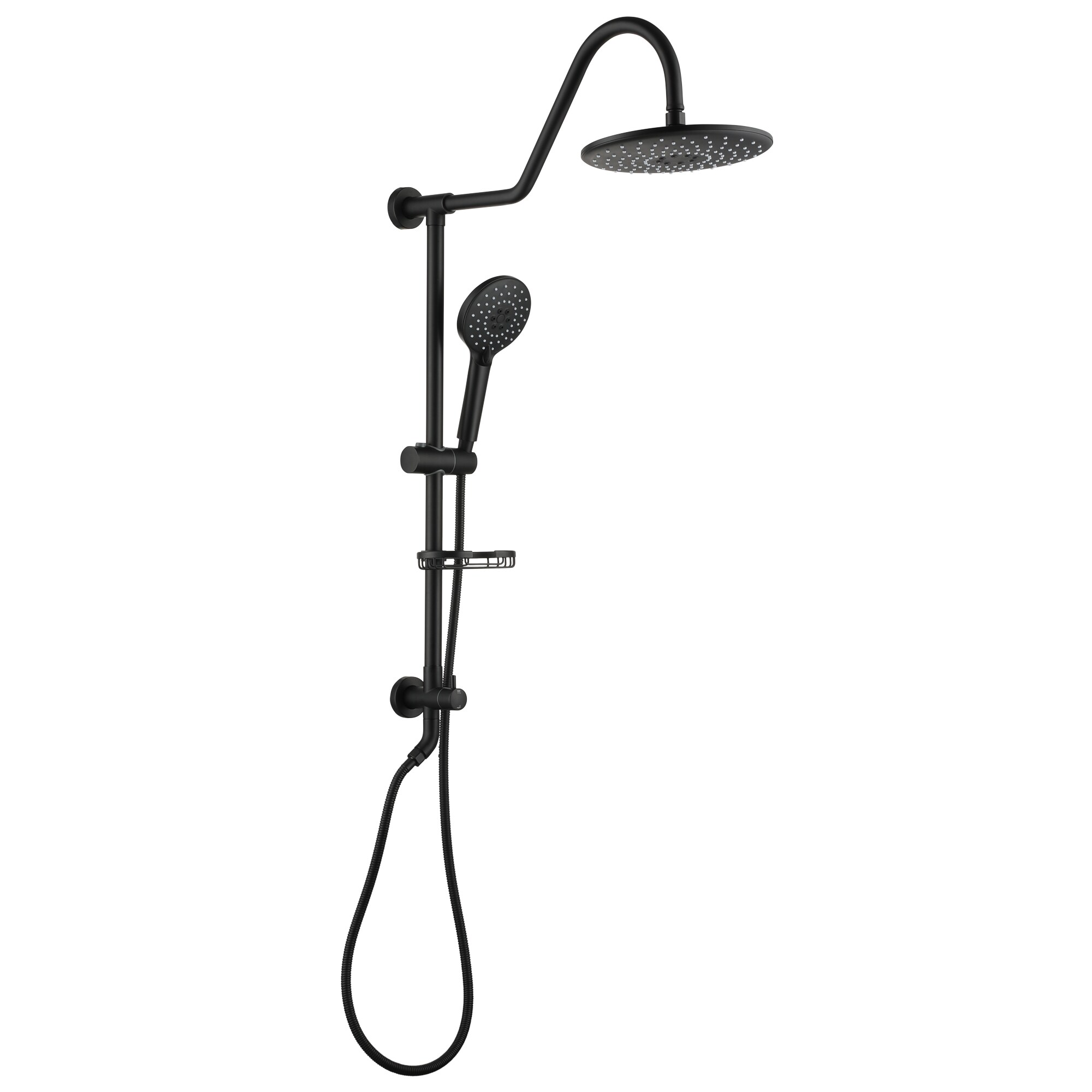 Boyel Living Exposed Pipe Complete Shower System 1-Spray Patterns with 2.5 GPM 8 in. Wall Mount Dual Shower Heads in Matte Black