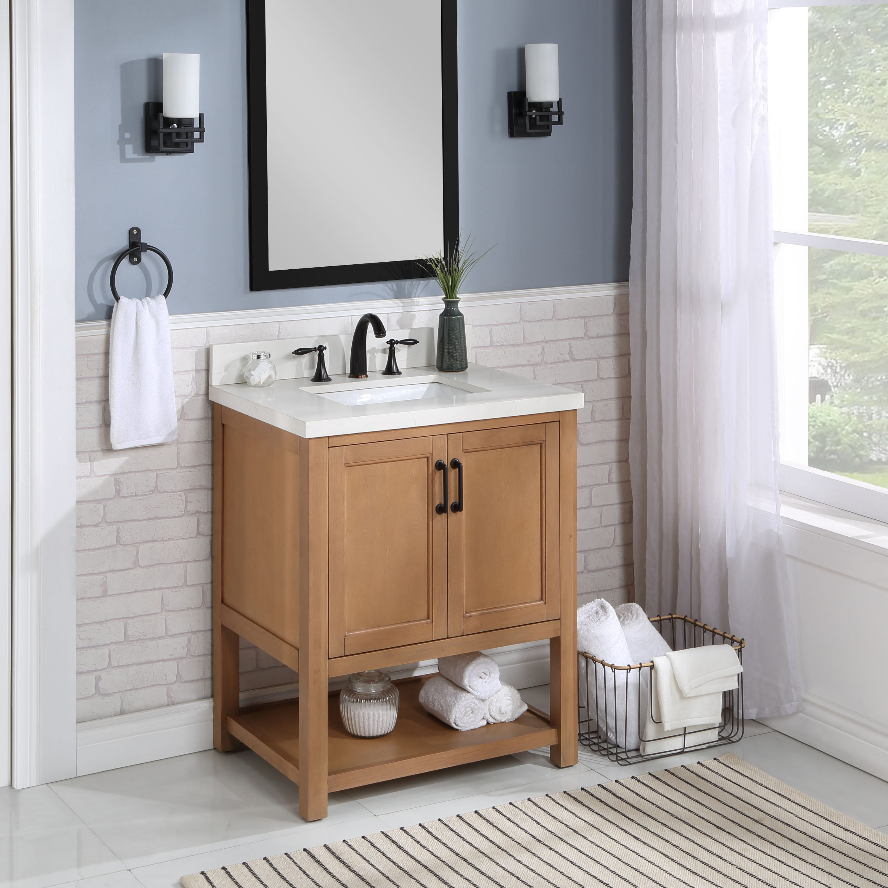 30 Wood White Multifunctional Storage Bathroom Single Sink Vanity