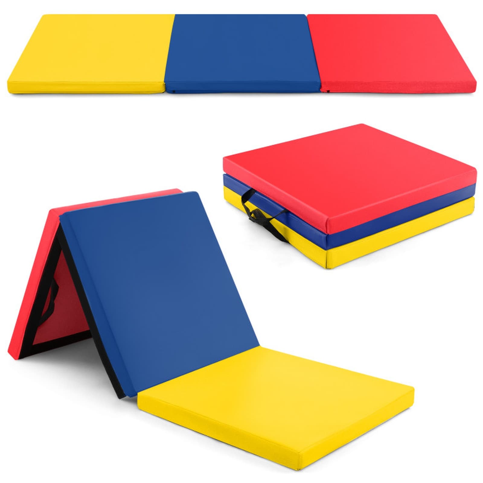 SUGIFT 6-ft x 2-ft Multicolor Tri-Fold Gym Mat PU Leather with Handles Zippered Cover Hook Loop Fasteners 2-in EPE Foam Yoga Pilates Exercise Pad