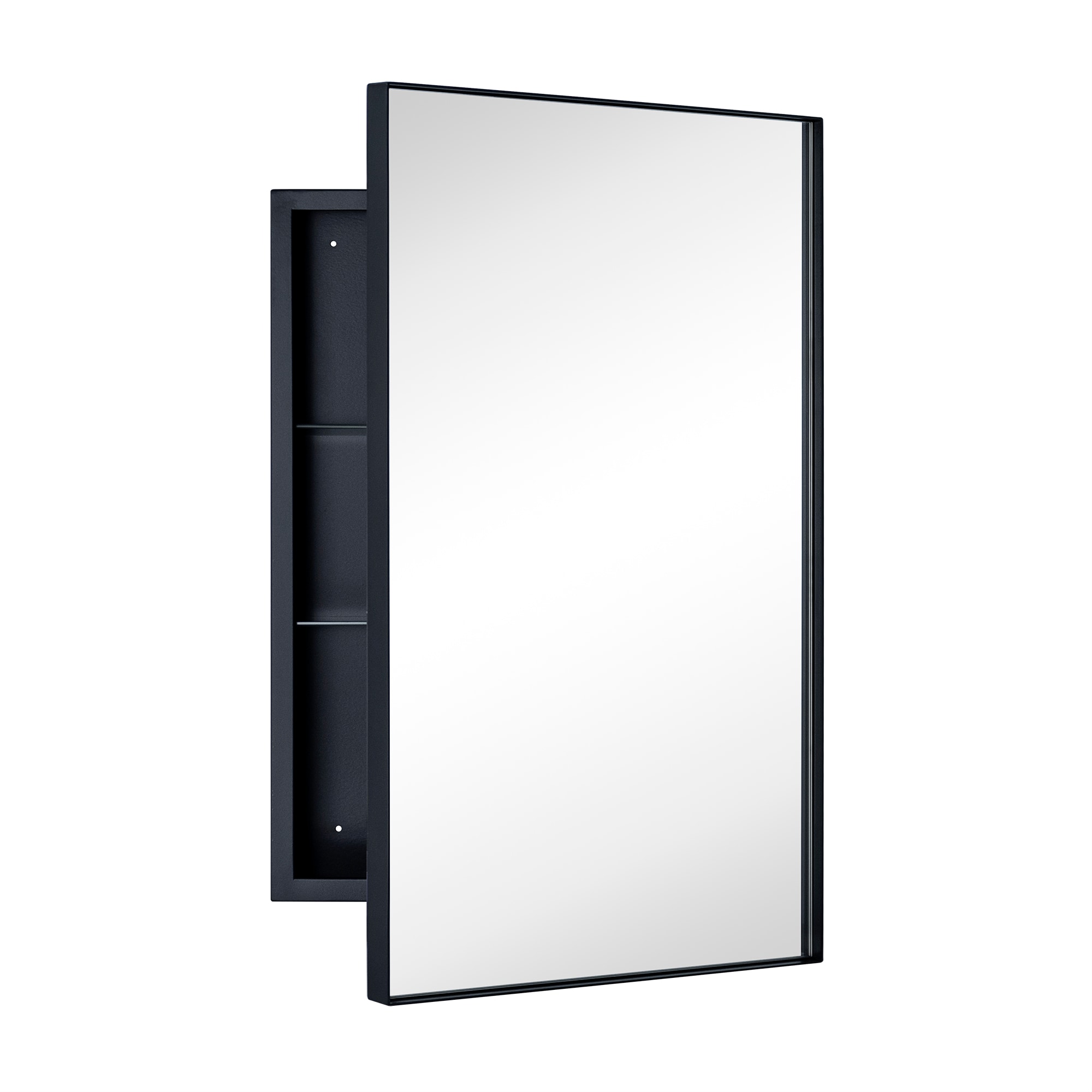 TEHOME GC-00735 16-Inches x 26-Inches Recessed Mount Matt Black Mirrored Rectangle Medicine Cabinet