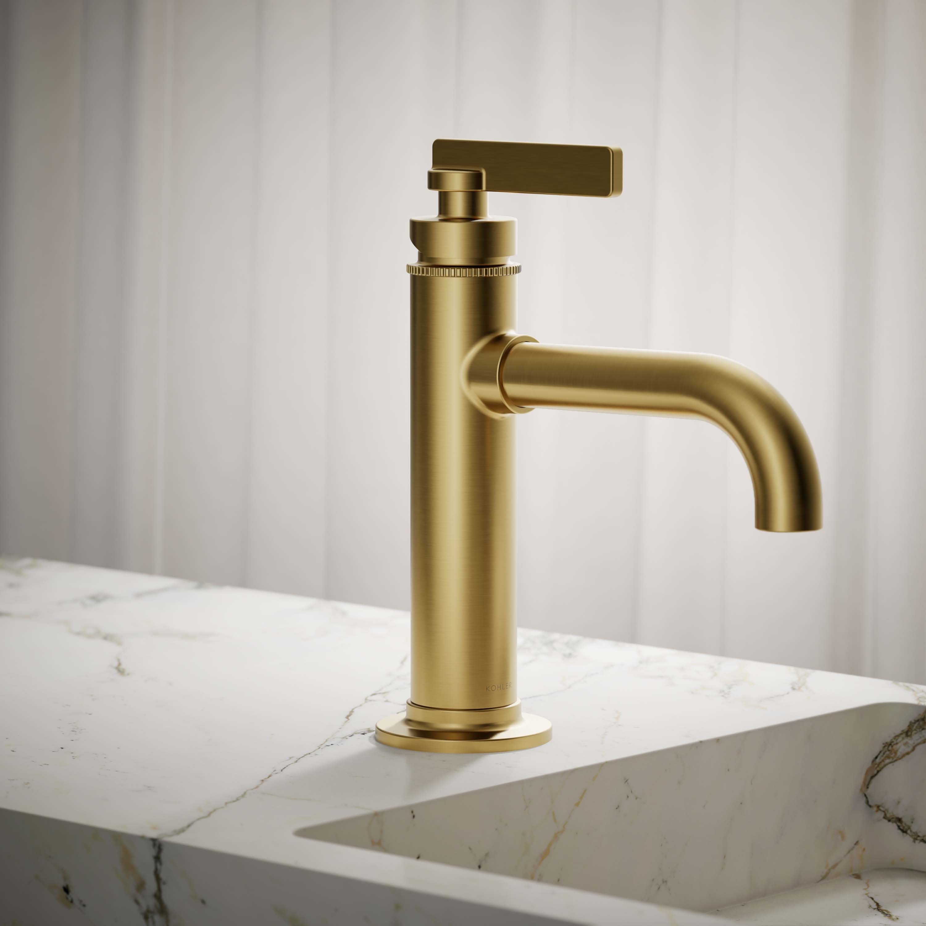 KOHLER 35907-4K-2MB Castia by Studio McGee Vibrant Brushed Moderne Brass Single hole 1-handle WaterSense Low-arc Residential Handle Bathroom Sink Faucet with Drain with Deck Plate
