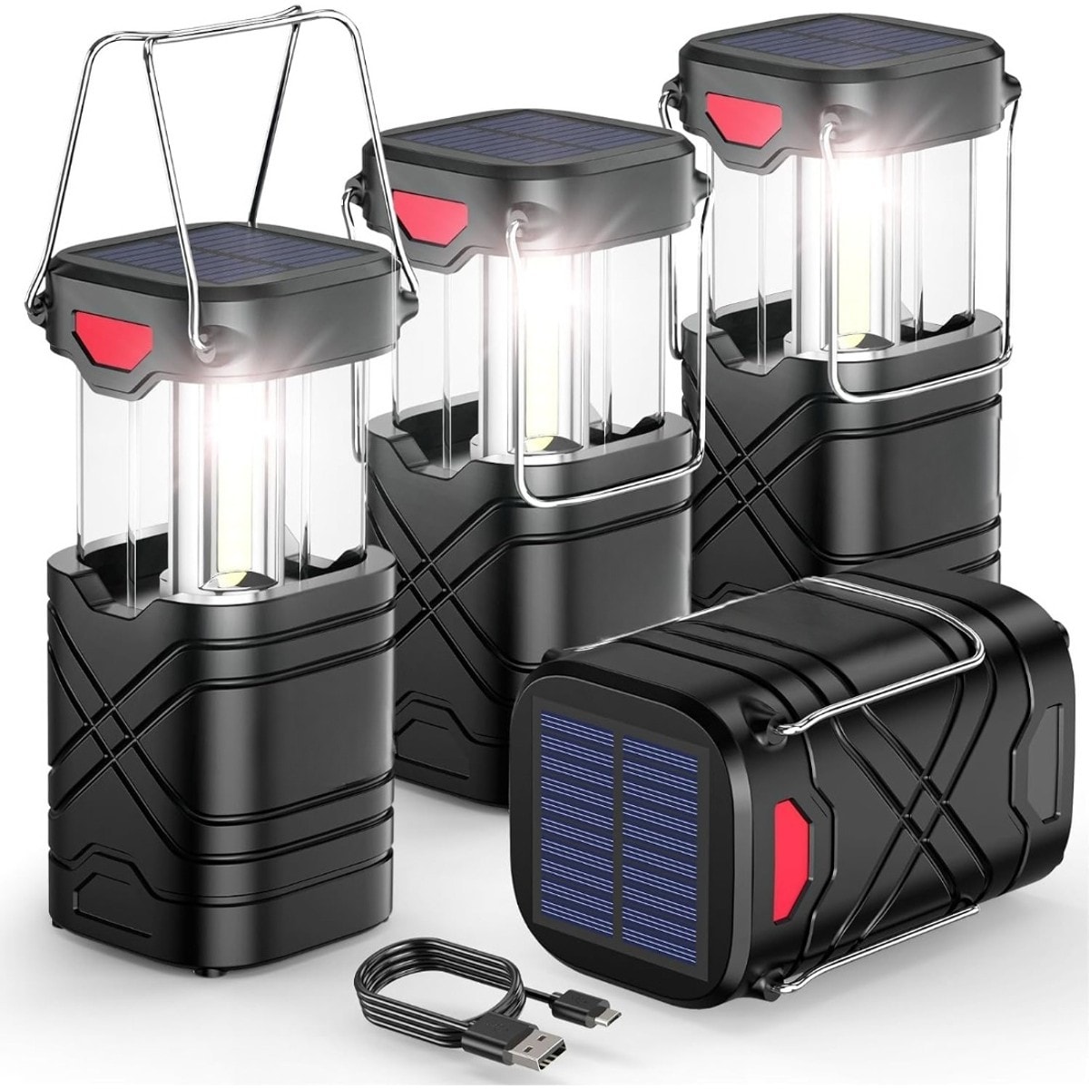 Slagawa 4 Pack Rechargeable LED Camping Lanterns with Solar and USB Charging 600 Lumens Collapsible and Water Resistant for Emergency and Outdoor Use #JIA1-2C7B92