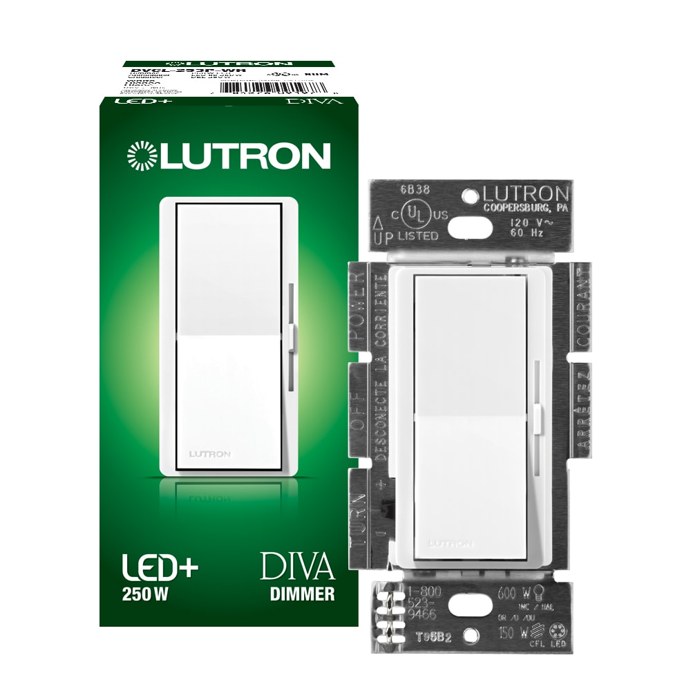 Lutron Diva Single-pole/3-way LED Rocker Light Dimmer Switch, White in the  Light Dimmers department at
