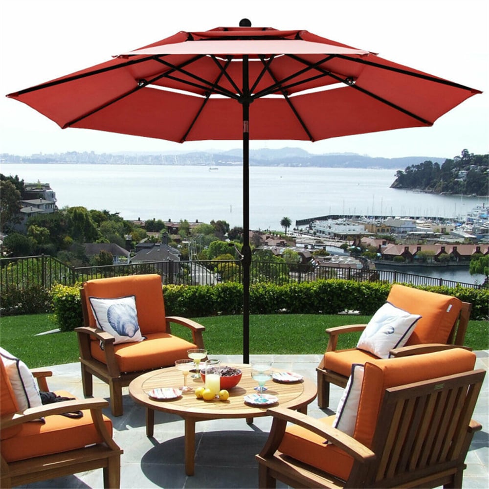 BABOOM 10-ft Aluminum Red Auto-tilt Market Patio Umbrella BOM-7950ORWSI ...