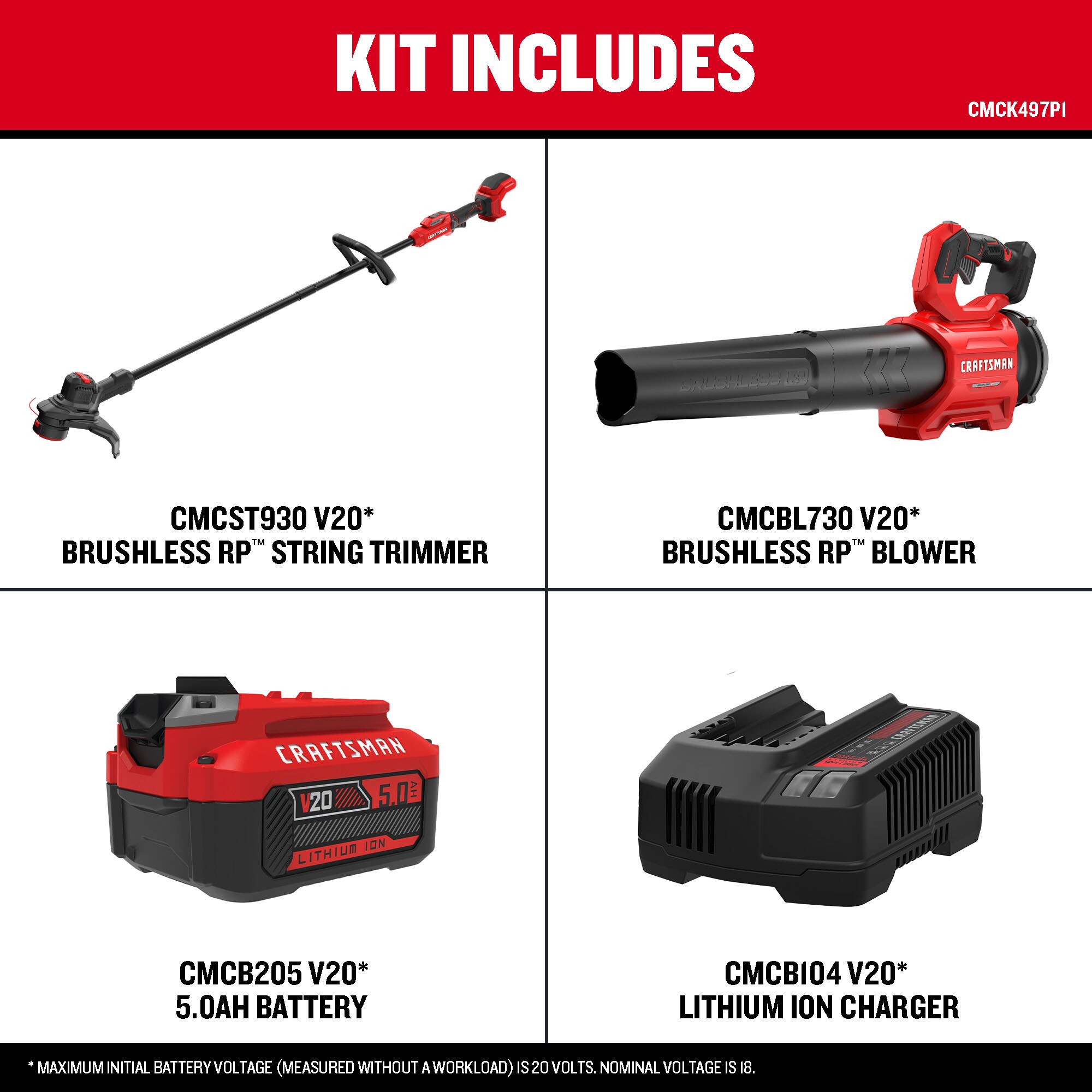 CRAFTSMAN Brushless RP 20-volt Max Cordless Battery String Trimmer and Leaf Blower Combo Kit 5 Ah (Battery & Charger Included)