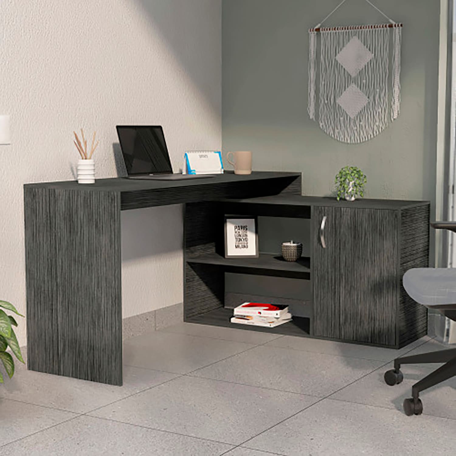 GZMR ORRC-9567-LC Modern L-Shaped Computer Desk 45.86-in Gray Modern/Contemporary L-shaped desk