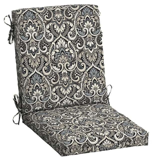 Arden Selections Black Aurora Damask High Back Patio Chair Cushion In The Furniture Cushions Department At Com - Allen And Roth Blue Damask Patio Cushions