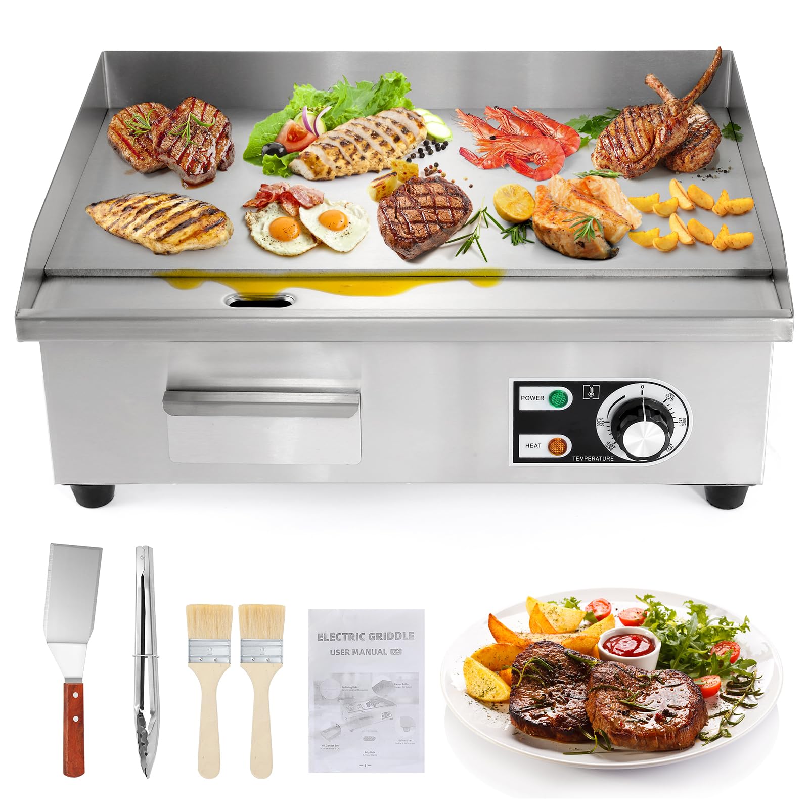 JVFCXXV - Commercial Electric Griddle 22 Inch Stainless Steel Flat Top Grill Countertop 3000W No...