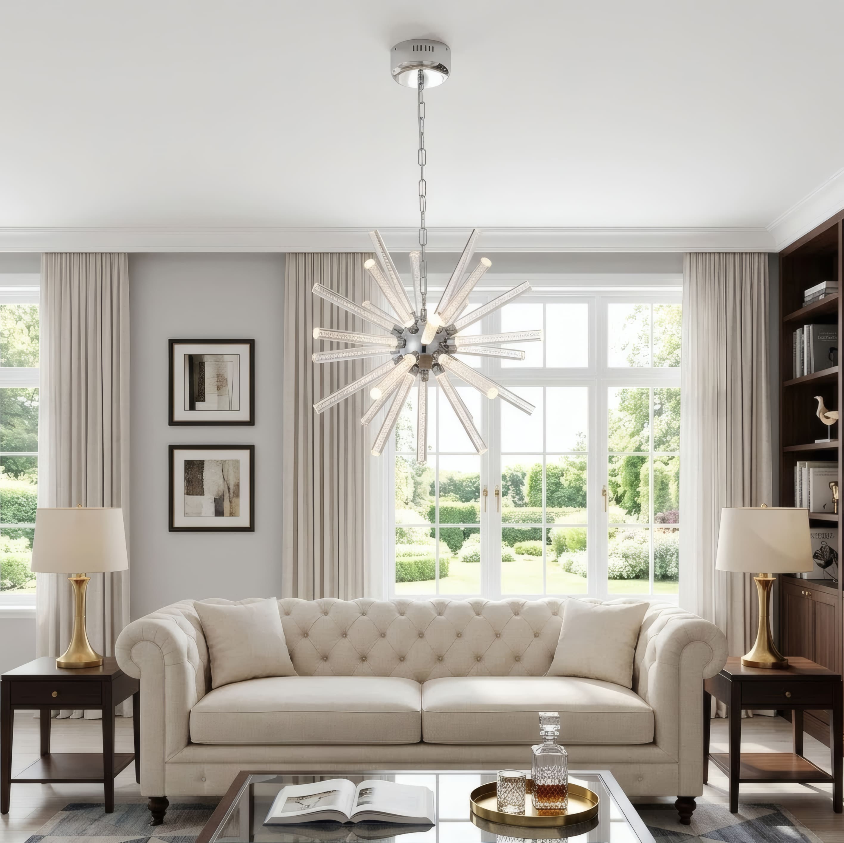 RCCFBHM 22.6-in 24 Light Bubble Pillar Chandelier Silver Nickel Modern Pendant Light Fixture Adjustable Height High Ceiling Hanging Lamp