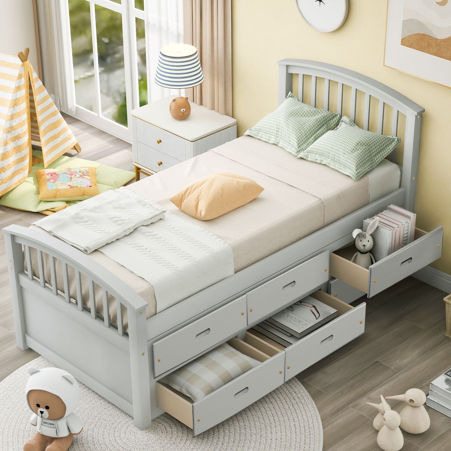 JASMODER SG000120EAA Gray Twin Composite Platform Bed with Storage