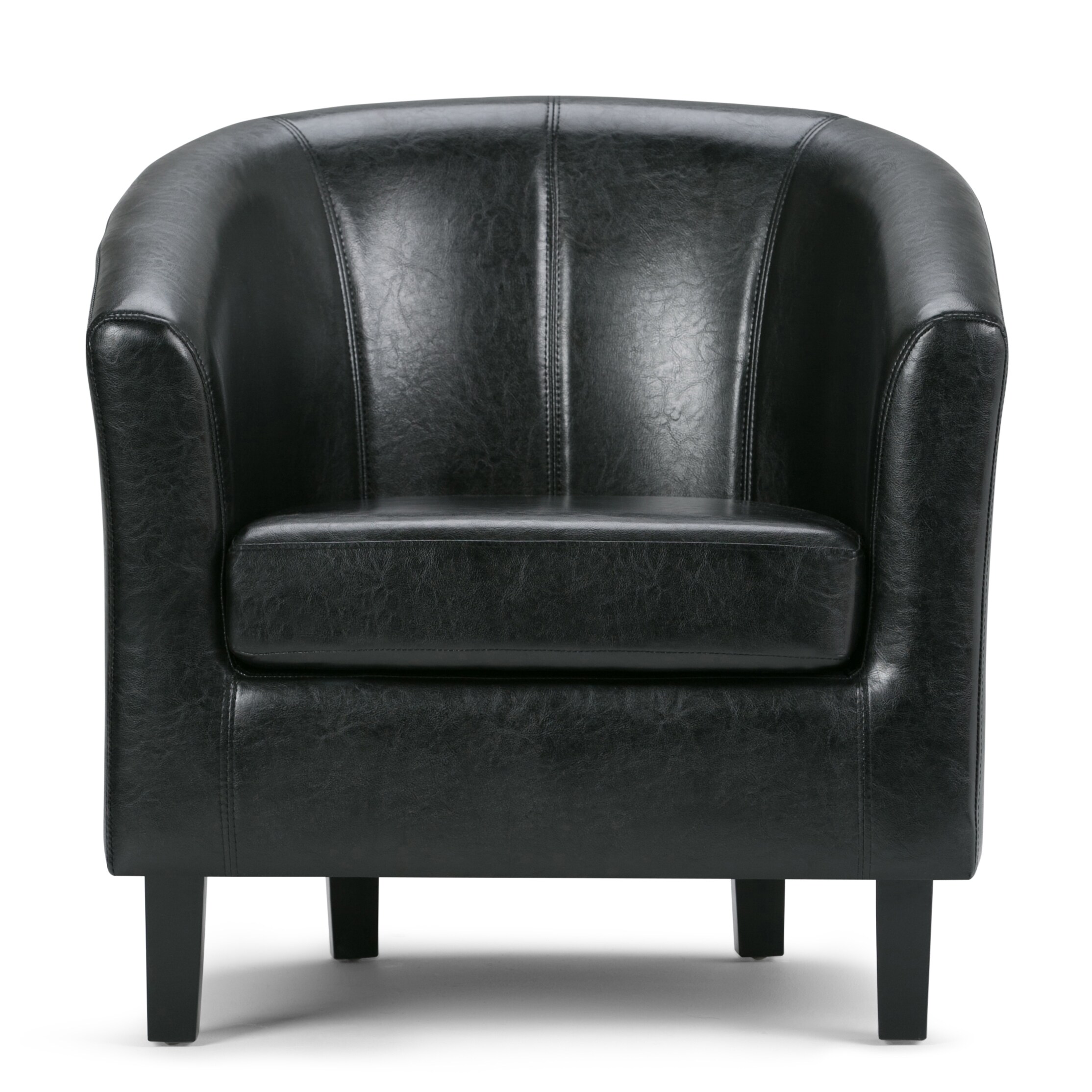 Austin Contemporary Barrel Armchair in Deluxe Black Faux Leather