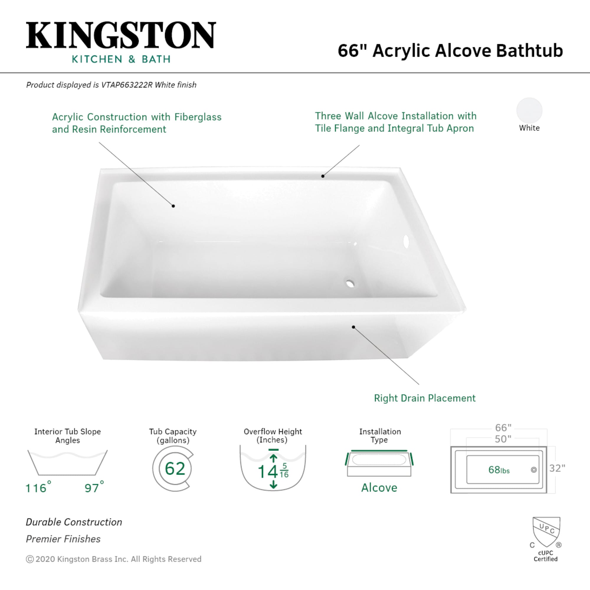 Kingston Brass UUVTAP663222R bathtubs - View #3