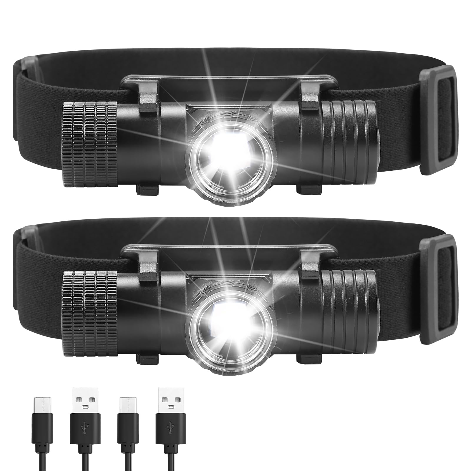 ITOPFOX  2 Pack USB-C renewable power Dual Power Headlamp with Twist Focus Beam and Magnetic Base Black durable home and garden accessory