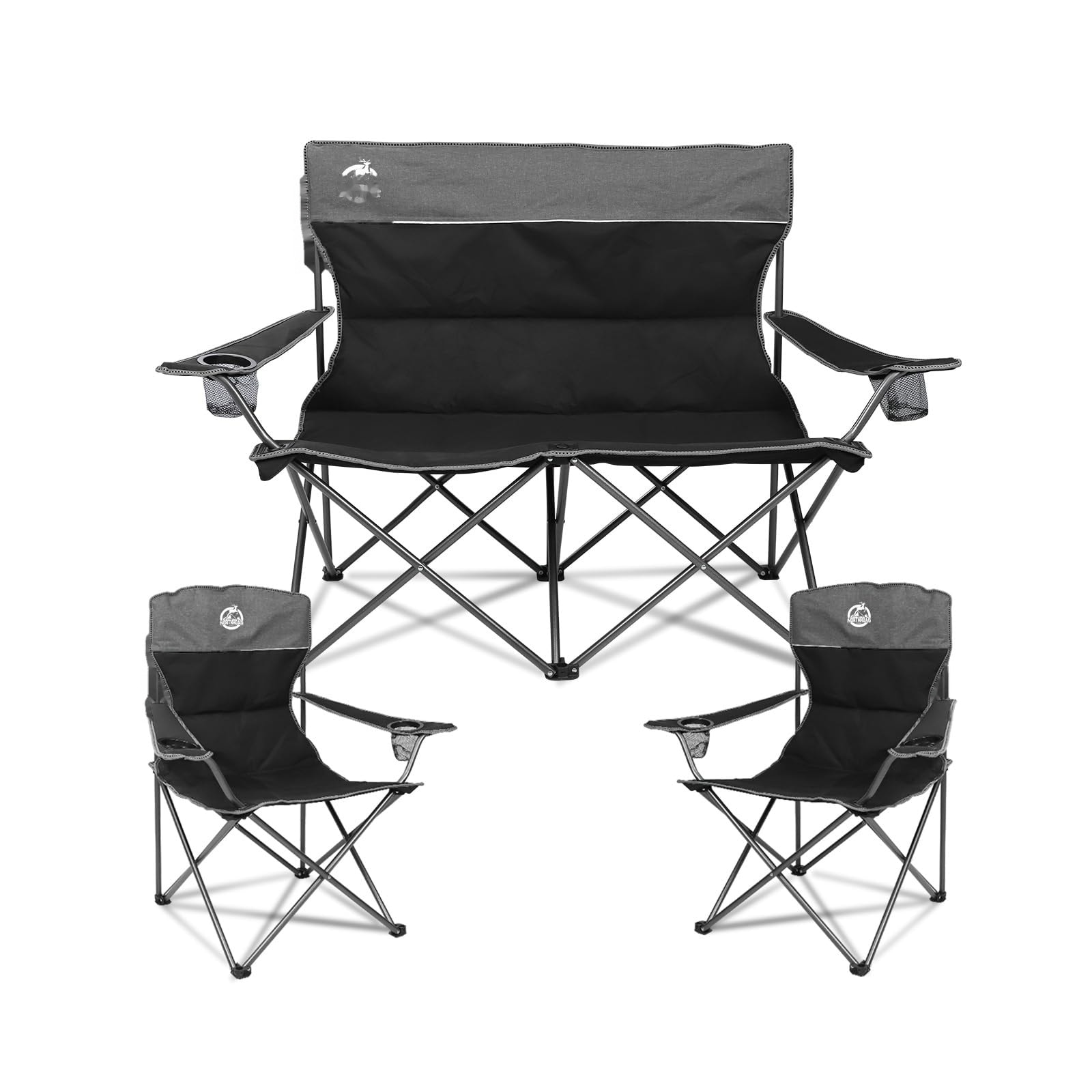 JVFCXXV  Outdoor Camping Chair Set with Sofa and Two Single Chairs Folding Padded Seats with Cup Holders for Patio Beach Hiking