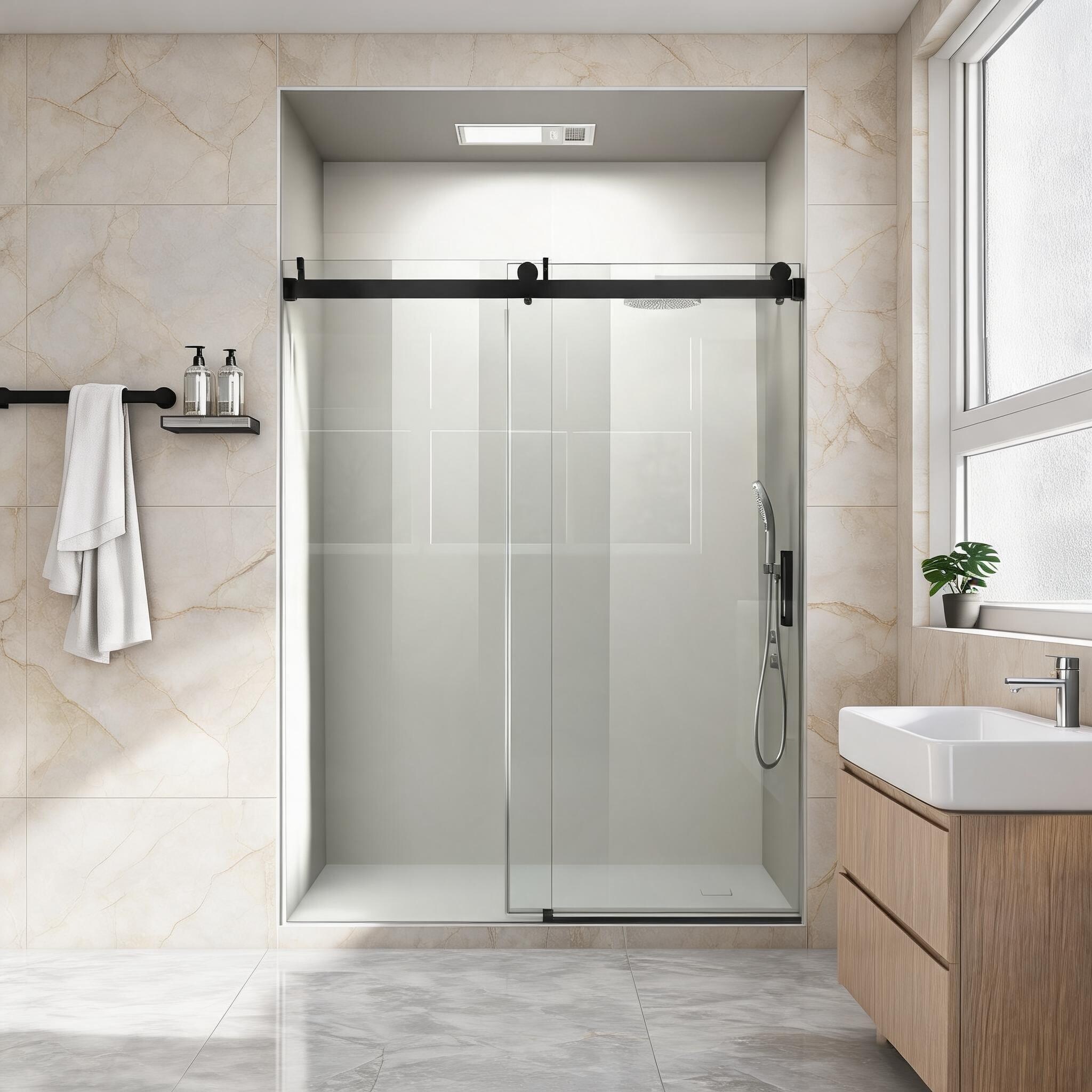 Watnature Deep black tempered glass frameless sliding shower door by  for bathroom shower minimalist adjustable style