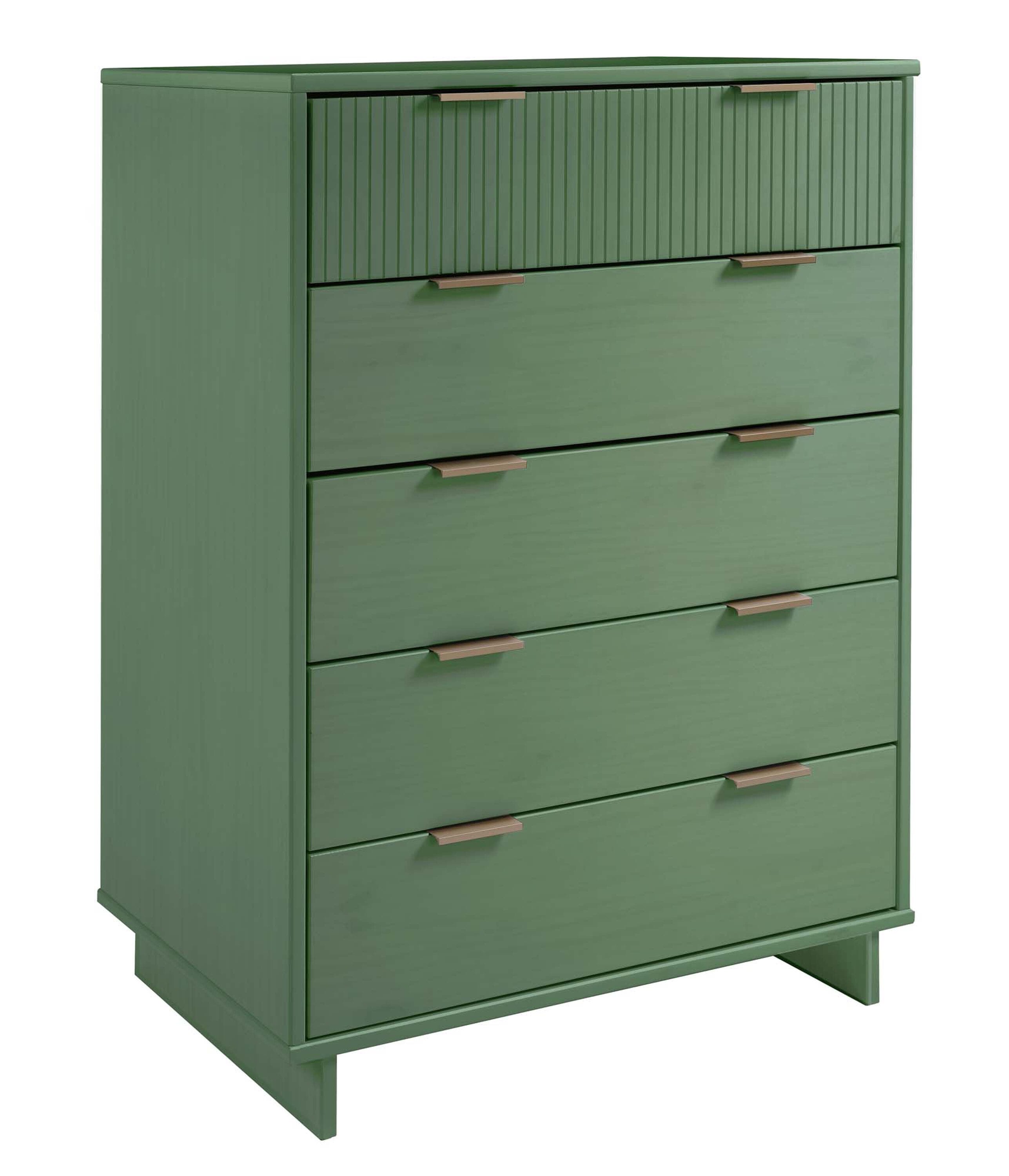Granville Sage Green Modern 5-Drawer Chest with Metal Handles