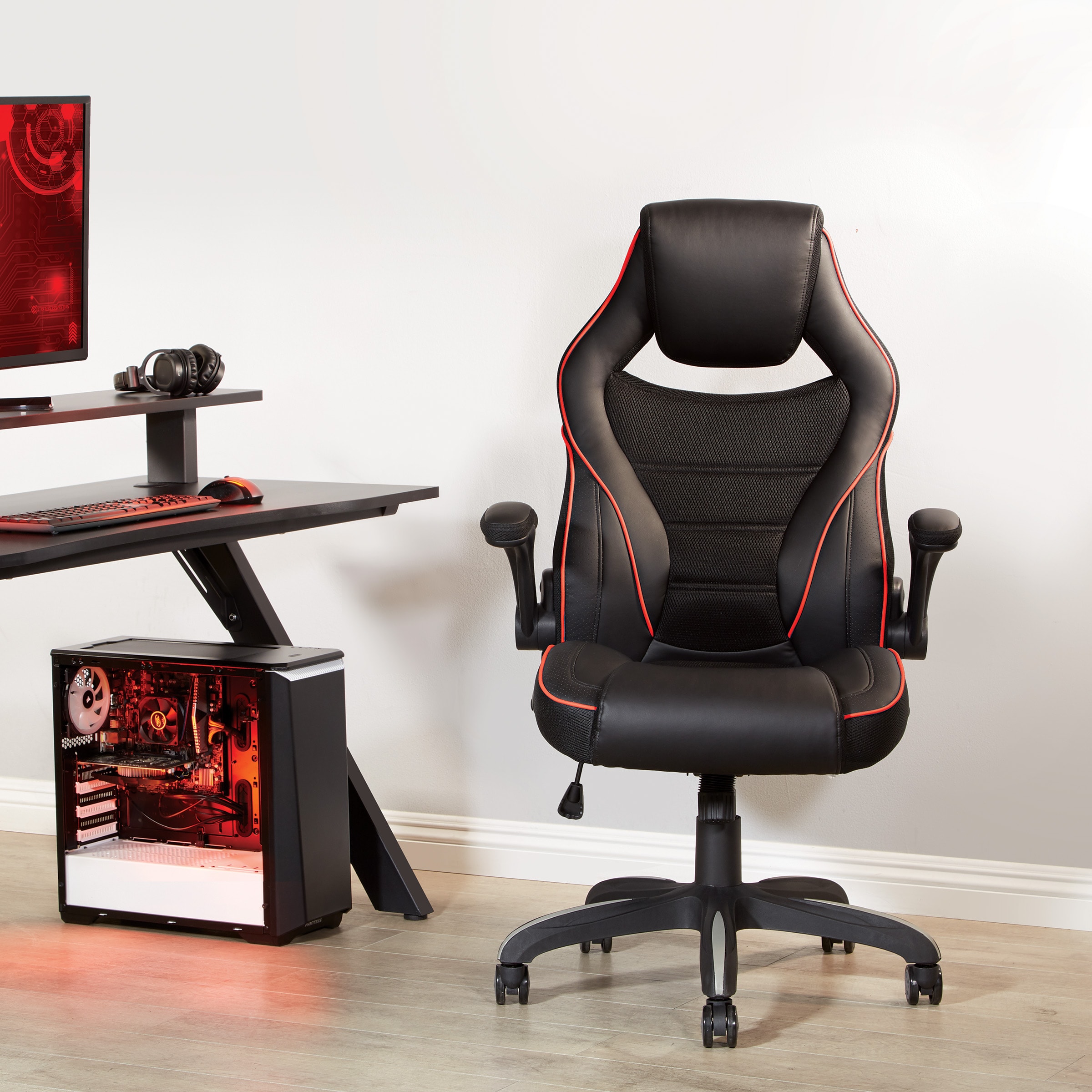 Office Star Products XEN25-RD Red Contemporary Ergonomic Adjustable Height Swivel Mesh Gaming Chair