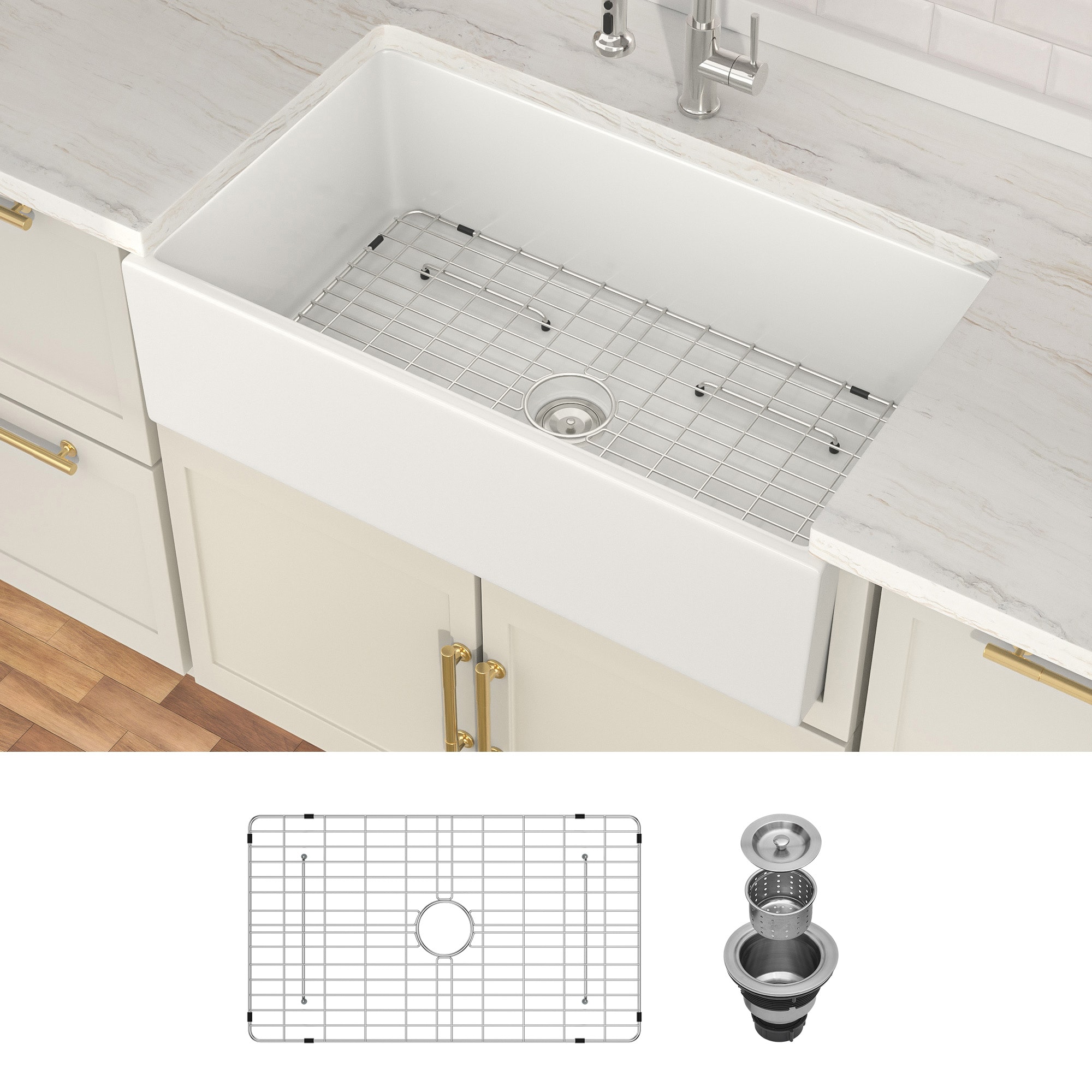 Lordear LD-SAW3320R1 Farmhouse apron front 33-Inches x 18-Inches Fireclay Single bowl Kitchen Sink