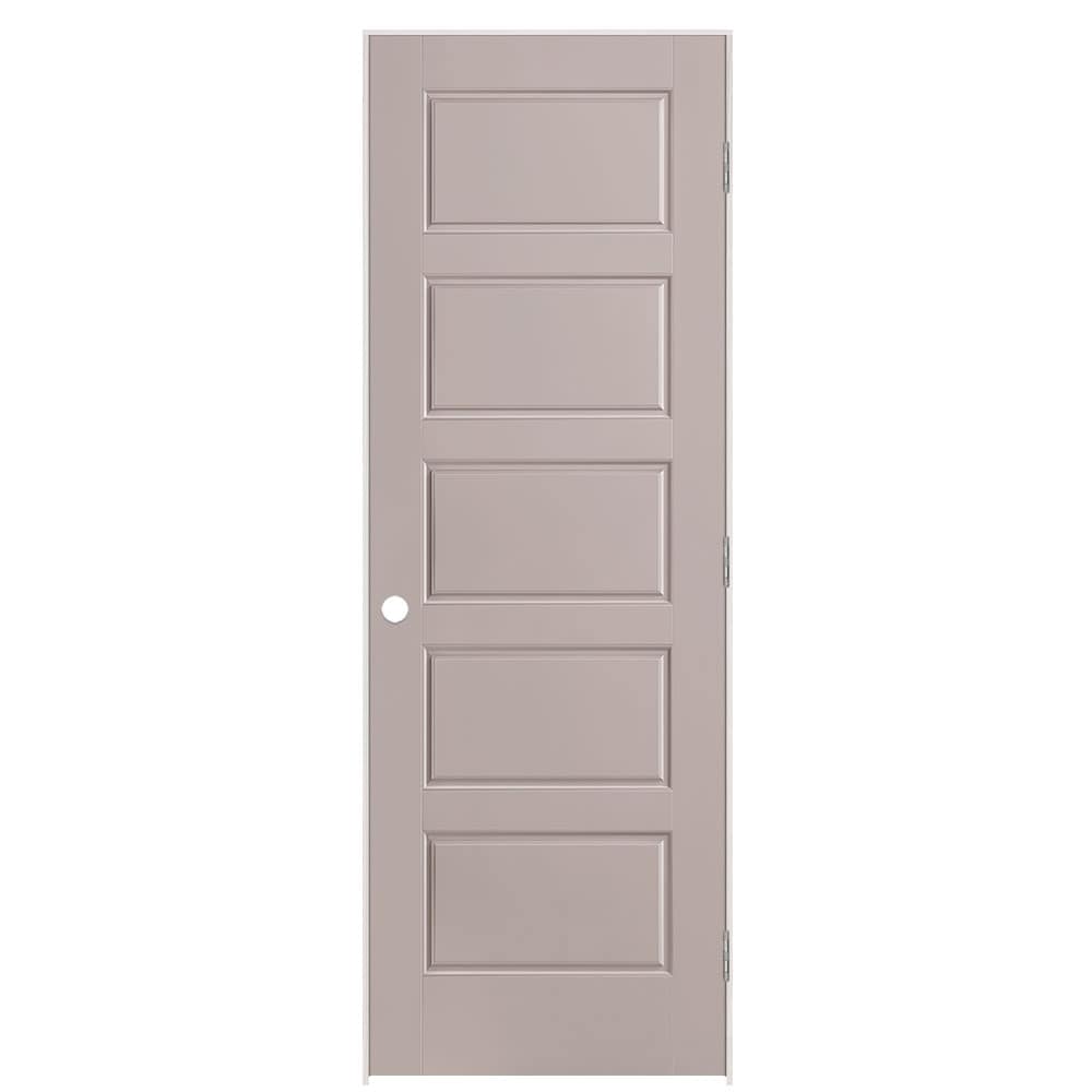 Masonite 1444446 28-in x 80-in Driftwood Hollow core 5-panel equal Left hand Smooth Prefinished Molded composite Flat Jamb Single Prehung Interior Door
