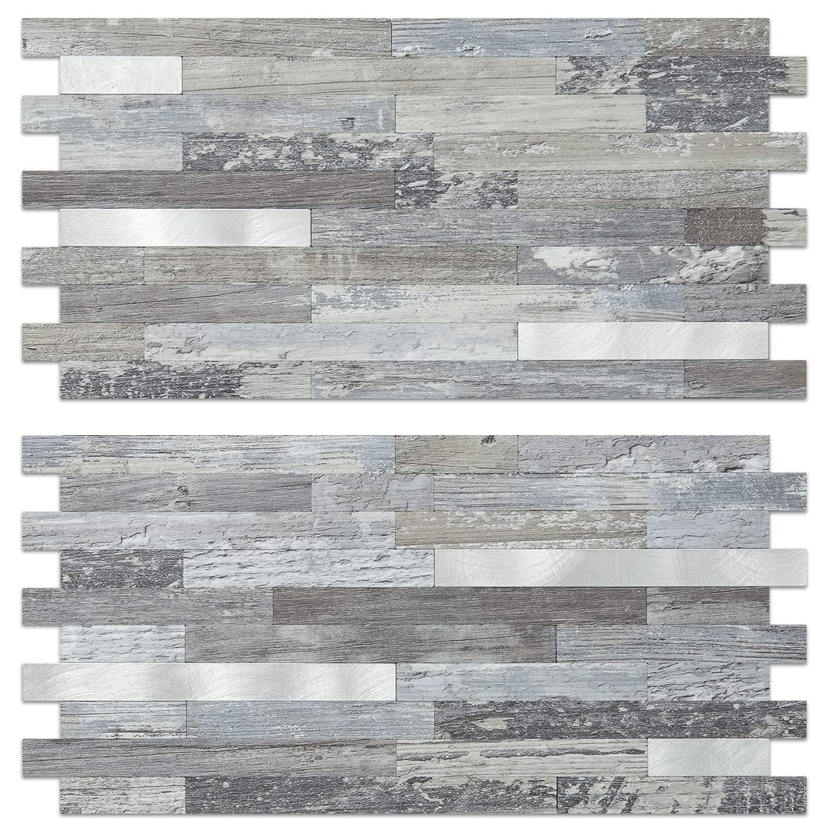Etokfoks  Distressed Wood Look 11 7 in x 5 9 in PVC Peel and Stick Backsplash Tile Panels 20 Pack