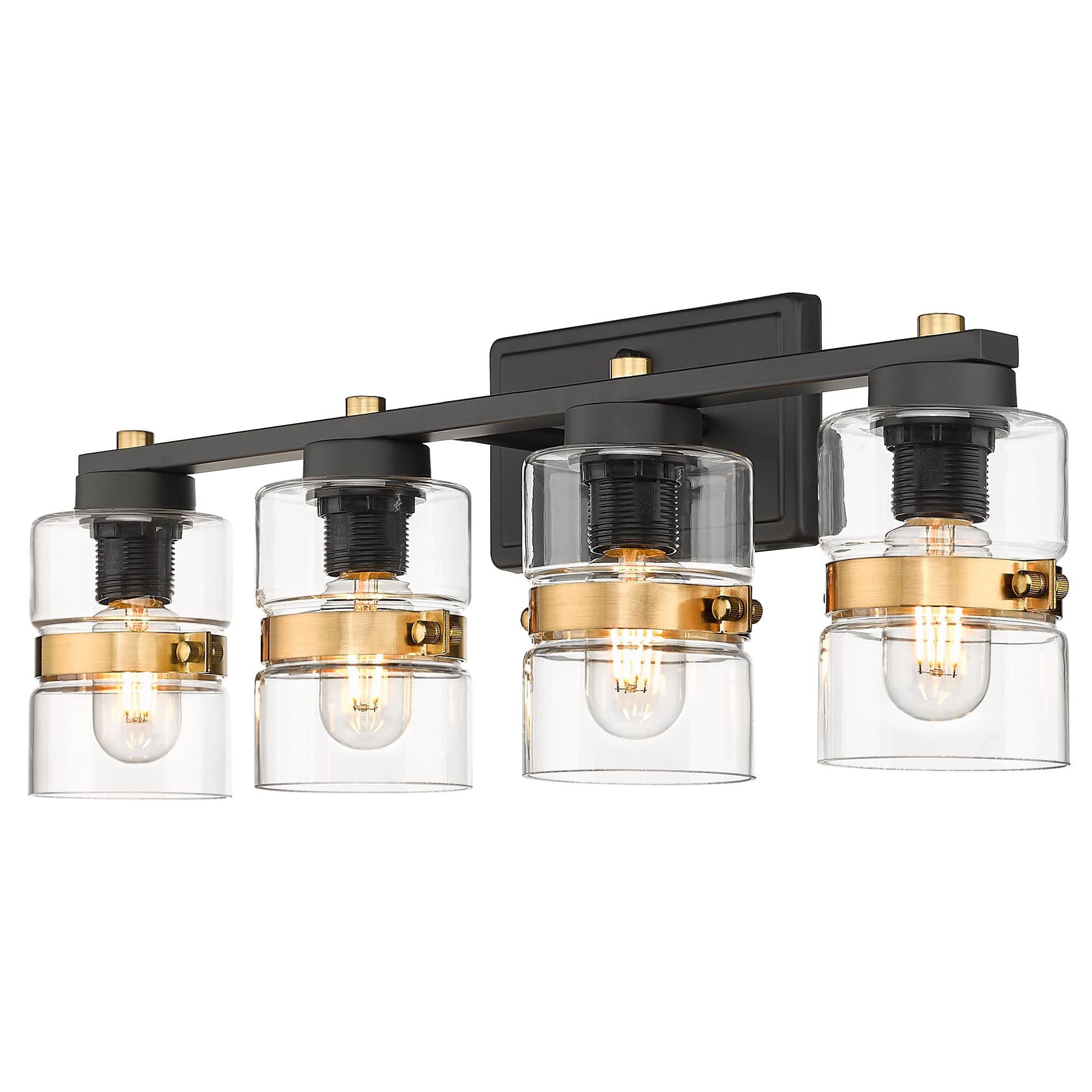 LTMATE LSJE258B-4W BK+BG JAZAVA 24.4-in 4 -Light Matte Black Modern/contemporary Vanity light