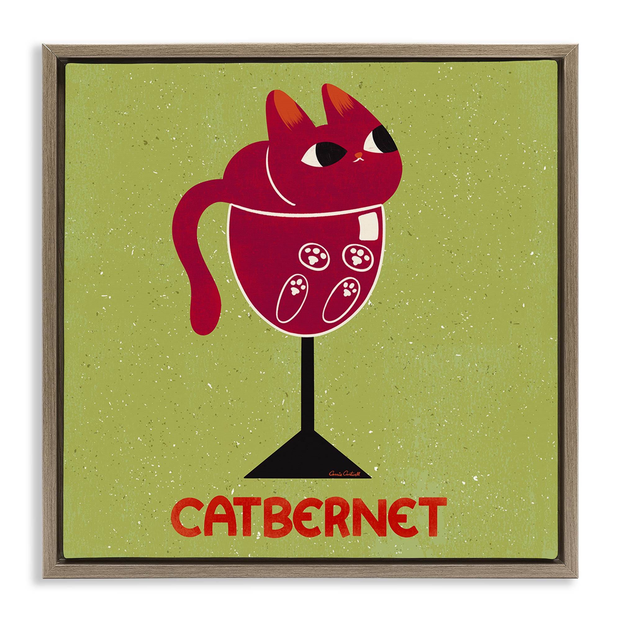 Stupell Industries BS-841-FFE-24X24 Catbernet Cat Wine Brown Framed Floater Canvas Wall Art By Carrie Cantwell 25 x 25