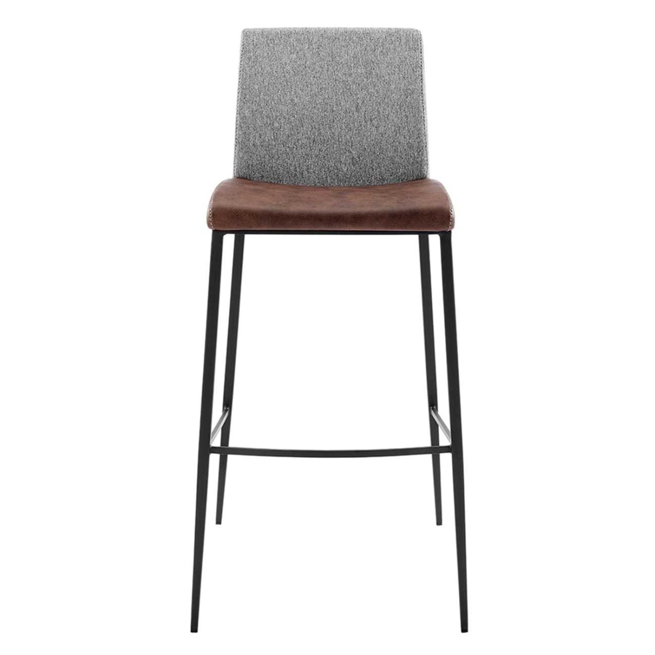 HomeRoots 4000400574 2 -Set Light Brown Short Square seat Upholstered Metal Bar Stool