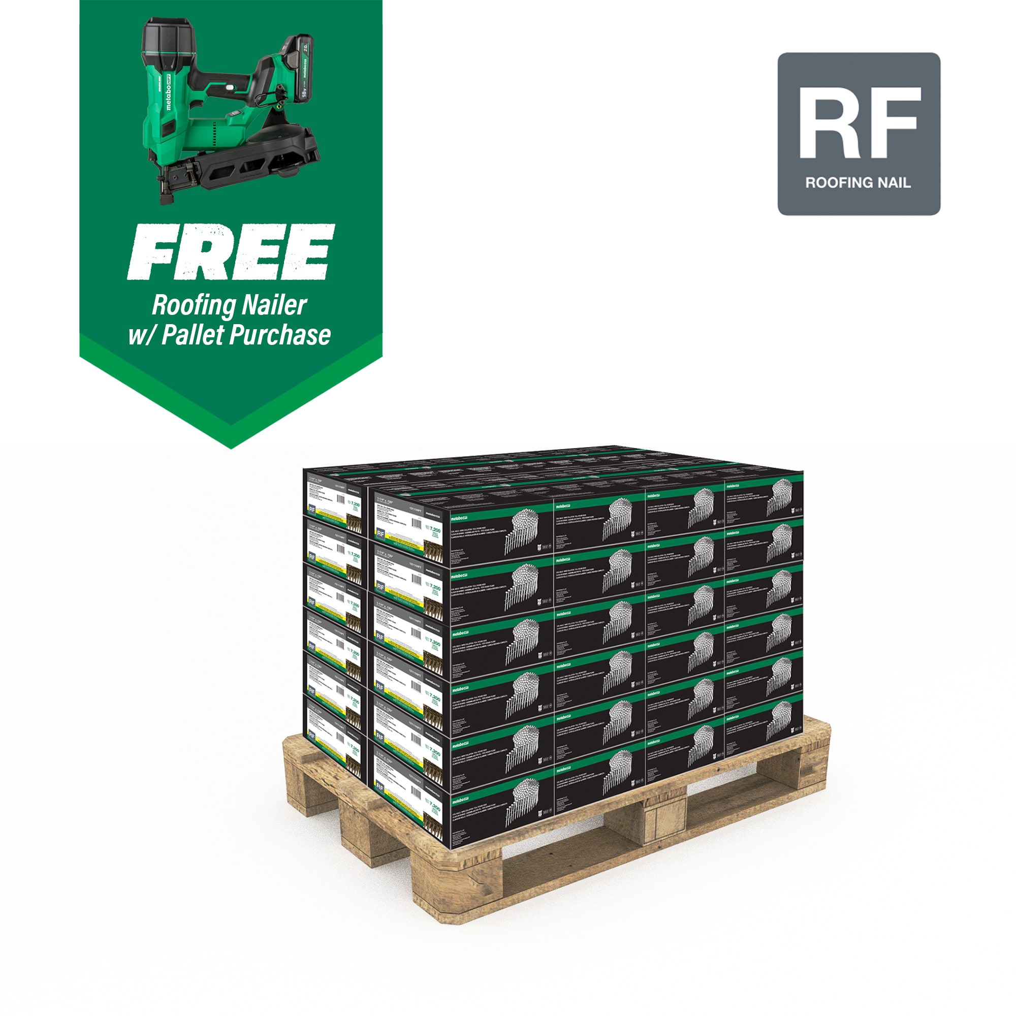 Metabo HPT 12111NV1845DAM 1-1/4-in 15 -Degree Smooth Shank Electro-galvanized Collated Coil Roofing Nails 346000 -Per Pallet