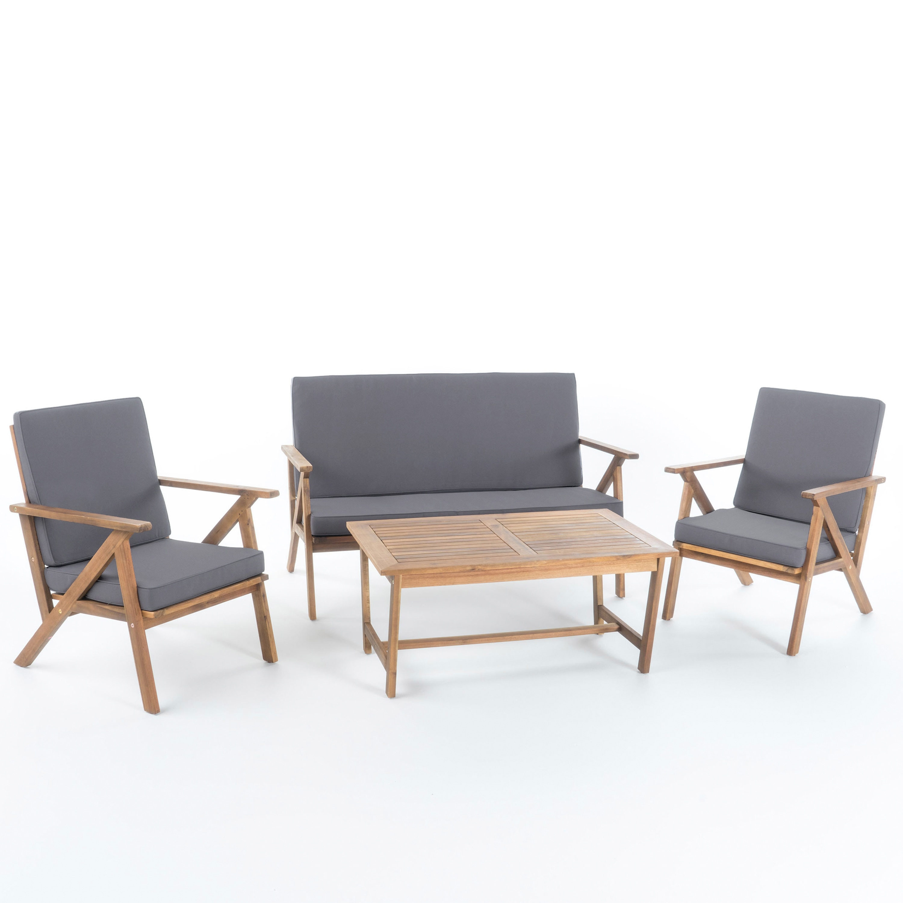 AHIOU HOME ZAAHG-59411SF Barton 4 -Piece Patio Conversation Set with Gray Cushions