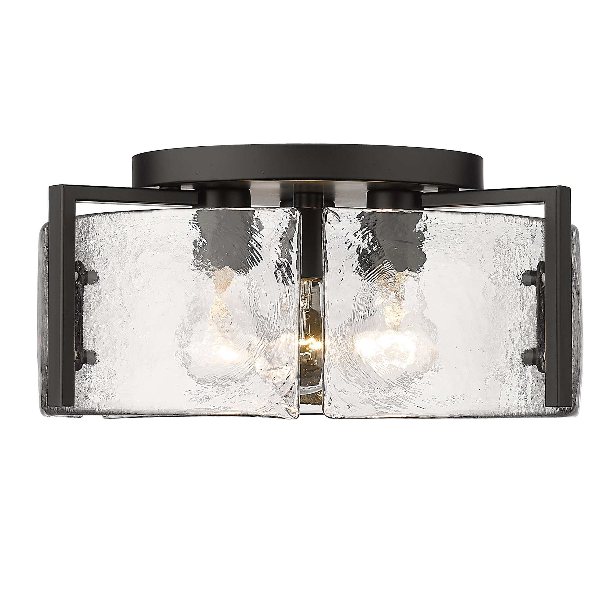 Aenon Matte Black 3-Light Flush Mount with Hammered Water Glass