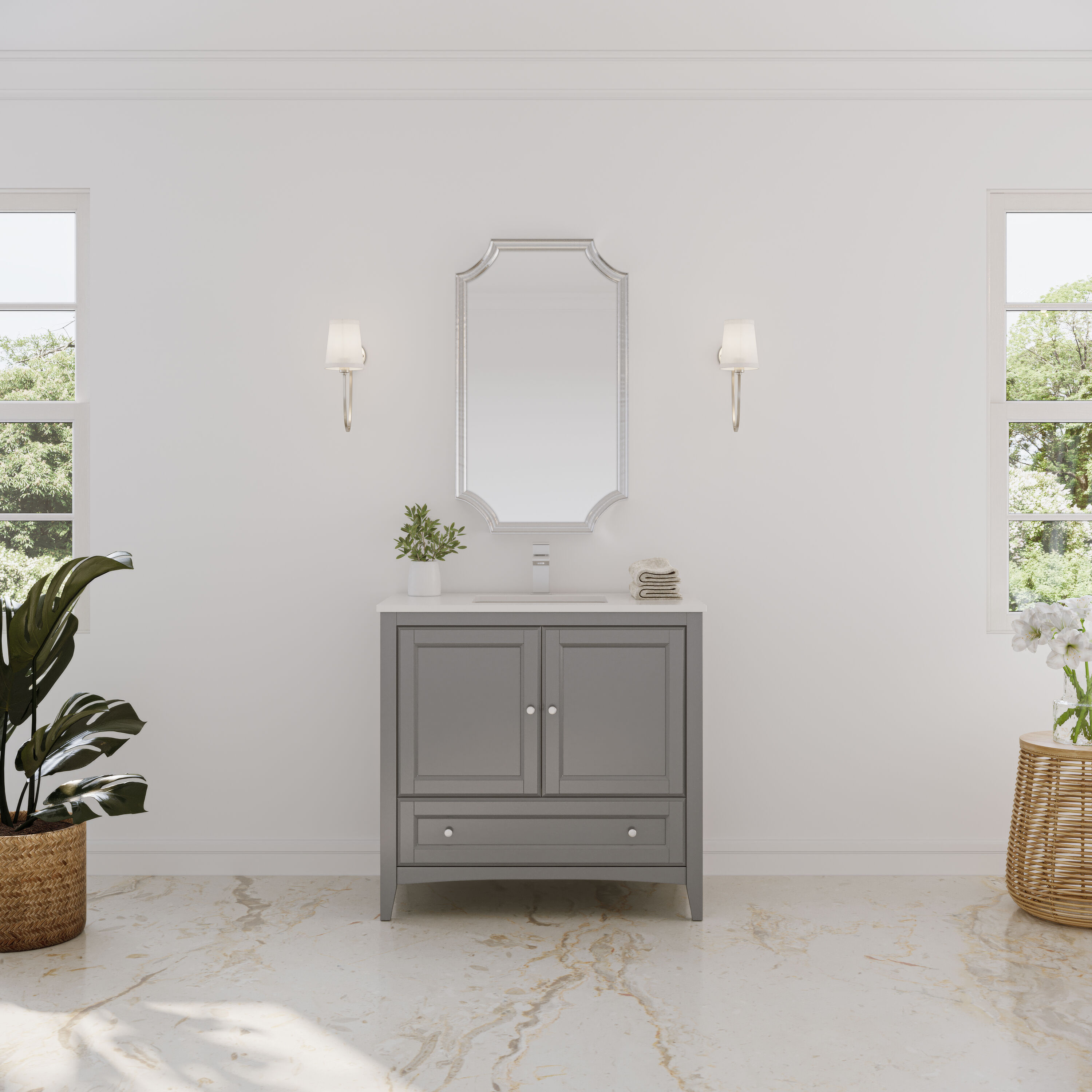 Fresca FCB2036GR-CWH-U Oxford 36-in Gray Undermount Single sink Bathroom Vanity with White Quartz Top