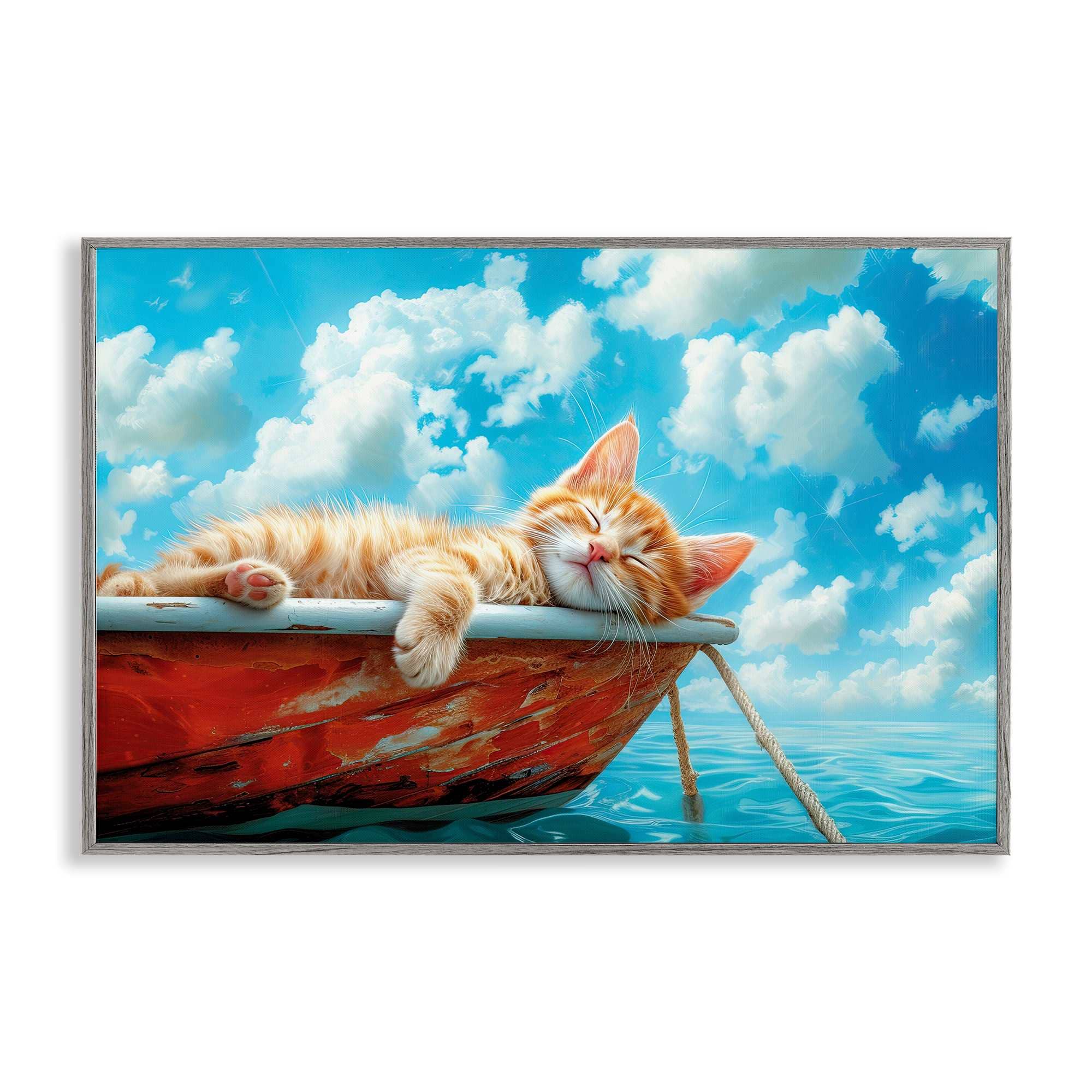 Stupell Industries BT-355-GFF-12X18 Sleeping Cat on Boat Gray Framed Giclee Art By Parable Visions 18 x 12