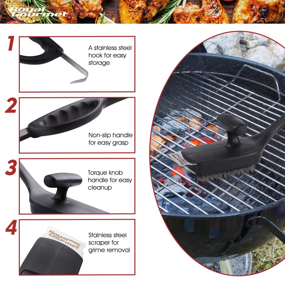 Mountain Grillers BBQ Grill Grate Scraper Wide Portable Grill Scrubber Fits Almost Any Grill, Griddle, Smoke Oven Grate Compact Non Slip Stainless