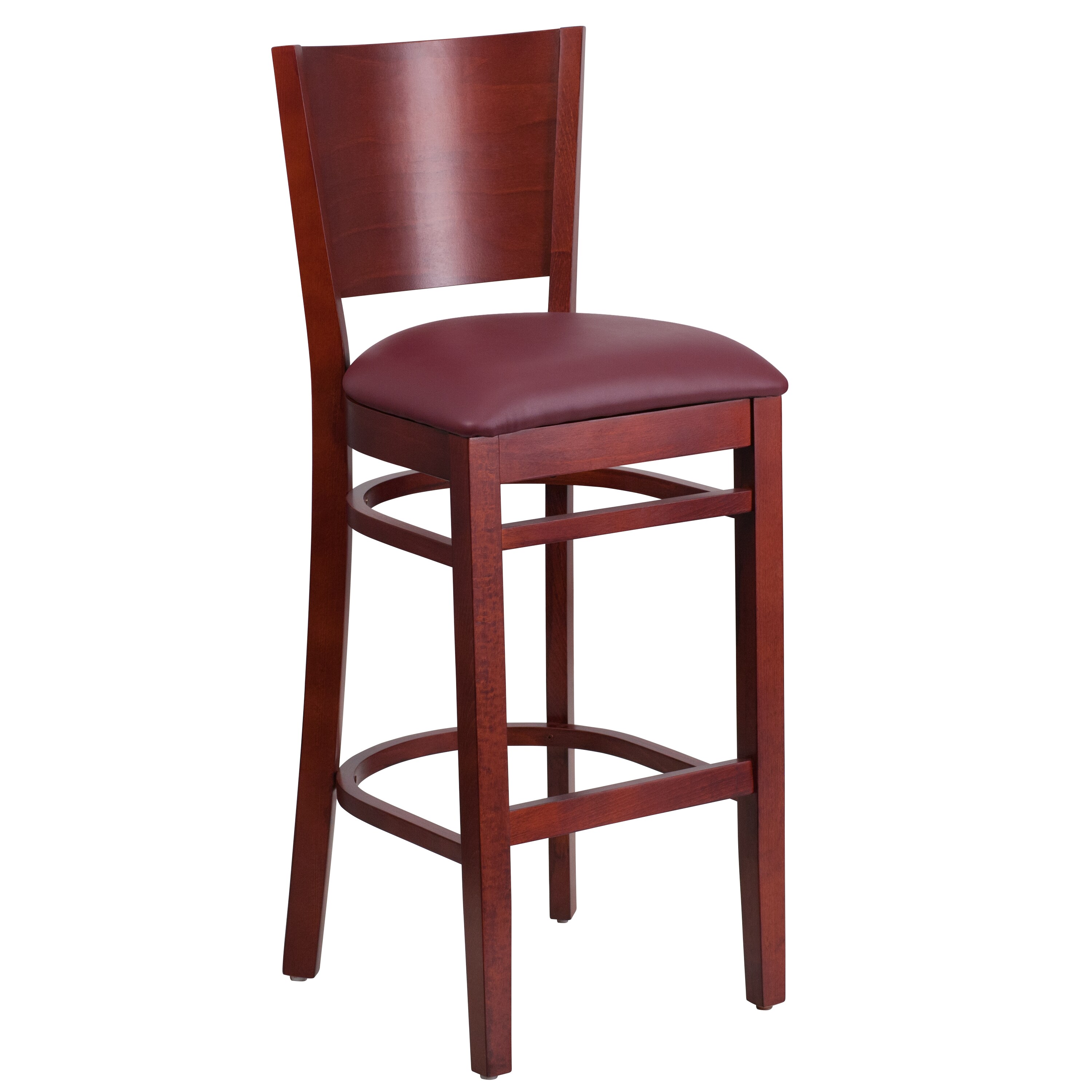 Flash Furniture 847254083850 Lacey Series Burgundy Vinyl Seat/Mahogany Wood Frame 31.5-Inches H Bar height Square seat Upholstered Wood Bar Stool and Back