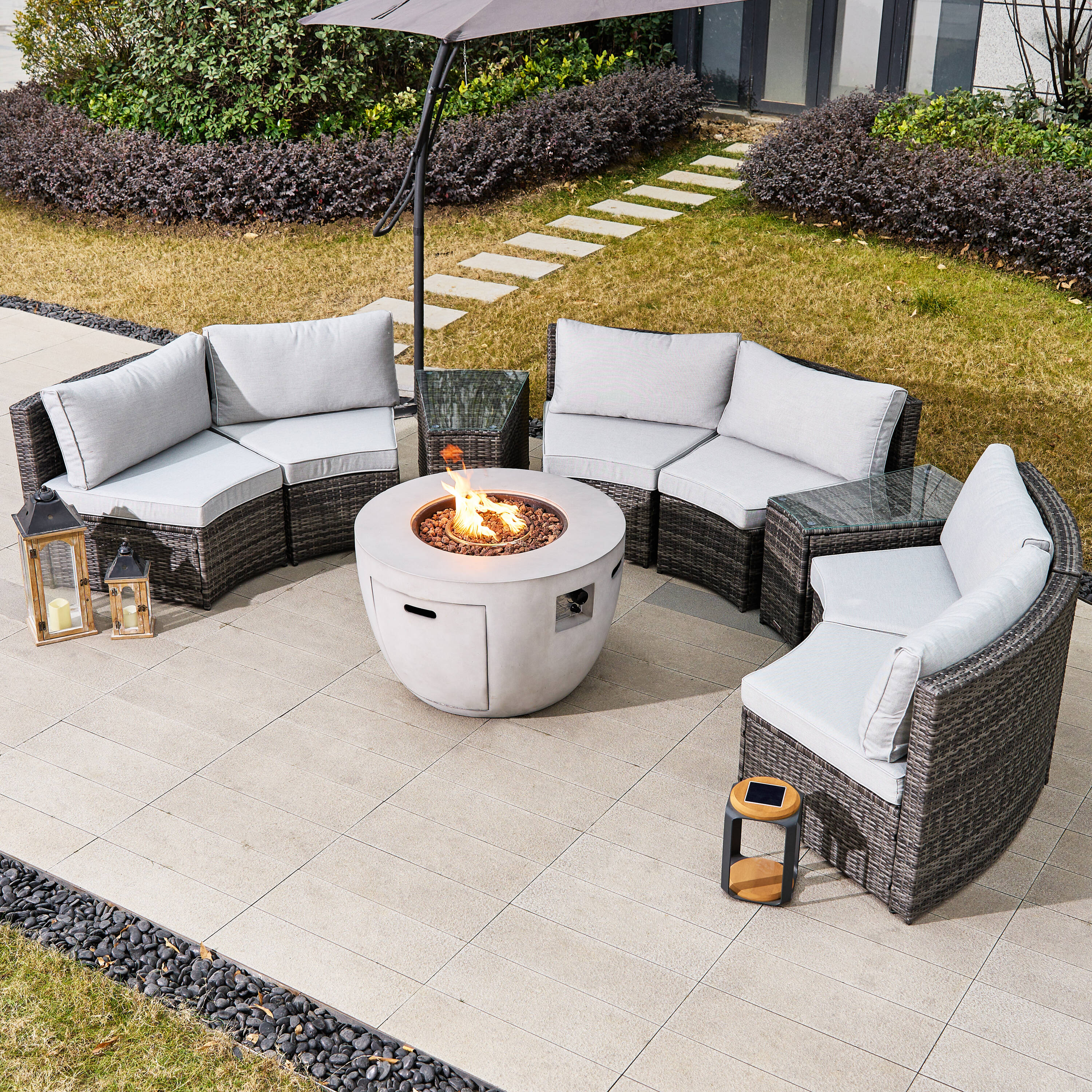 Direct Wicker DWS-1205B6S2T&2160G 9 -Piece Wicker 4 Patio Sofa Conversation Set with Gray Cushions