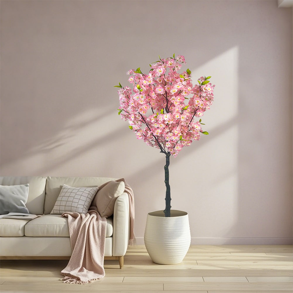 Der Rose FQZOL-DXDRXBL4-HF2 Artificial Cherry Blossom Tree Tall Potted Faux Cherry Blossom Tree Plants in Pot with Lifelike Trunk for Indoor Home Decor for Home Office Bedroom Porch 150cm