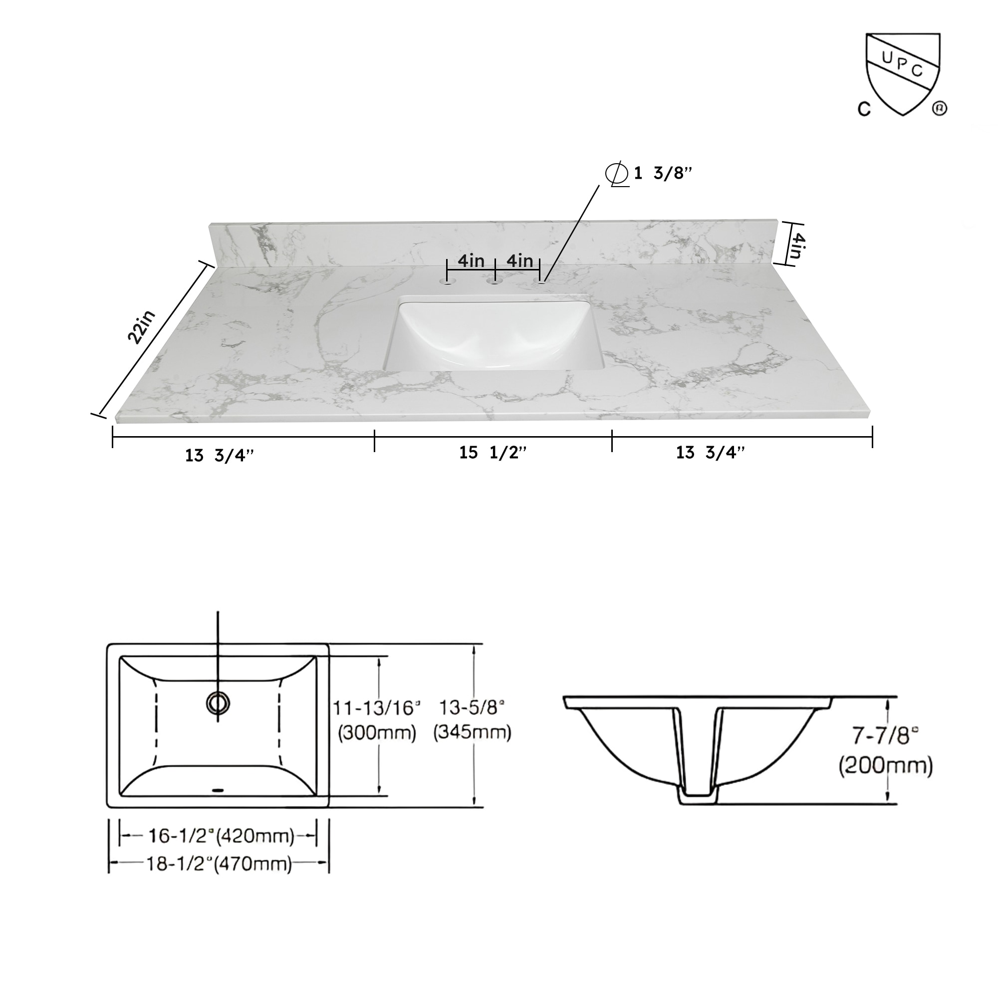 11.13 in. Modern Rectangle Base-Countertop Hand Towel Bar Holder in Matte  Black