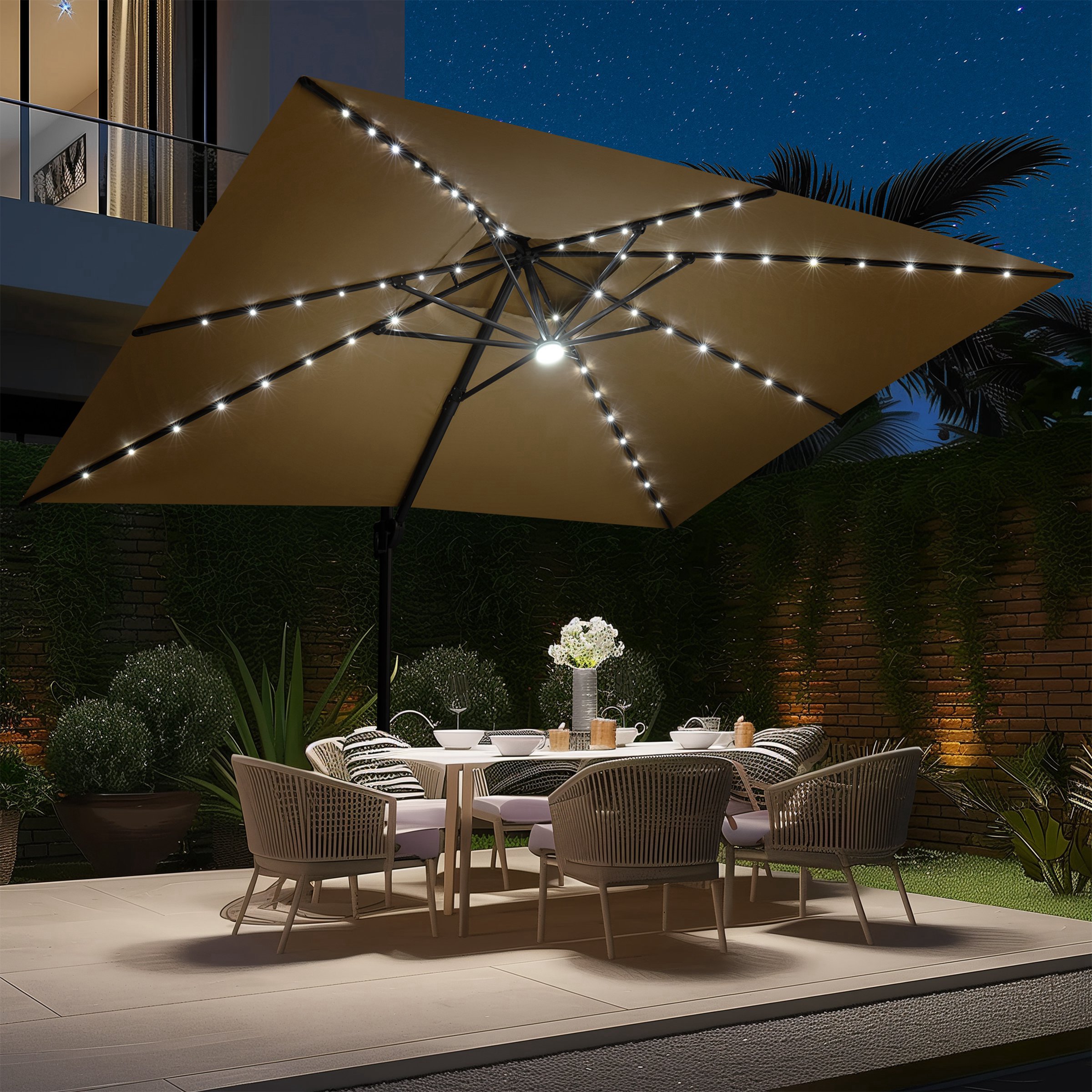 best cantilever patio umbrella with lights PURPLE LEAF SUNBRELLA Solar Lights, 10x10FT Outdoor Umbrella, Cast Ash solar LED umbrella Crestlive Products 9 x11 ft