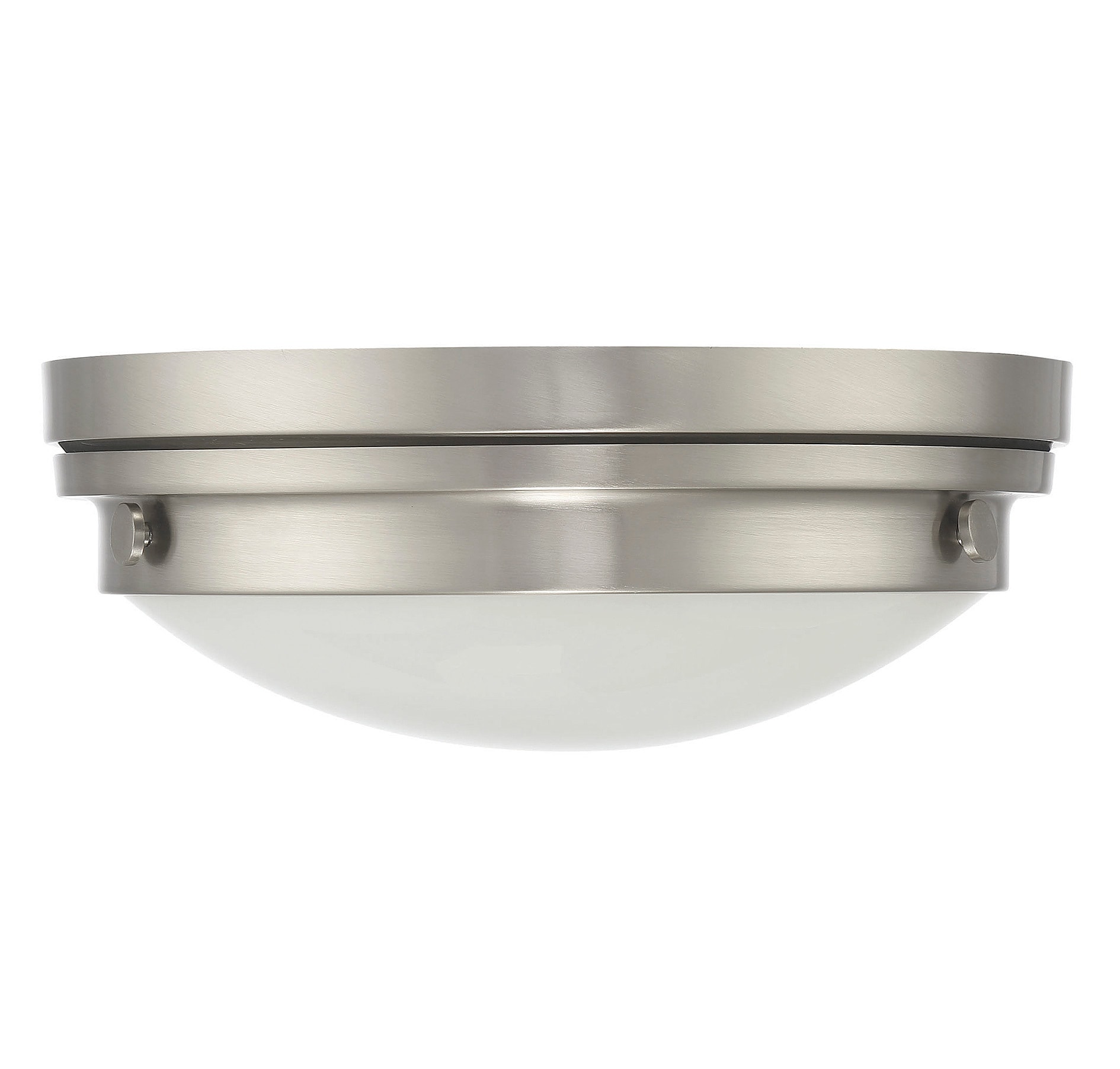 Lucerne Transitional 2-Light Flush Mount in Satin Nickel with White Glass
