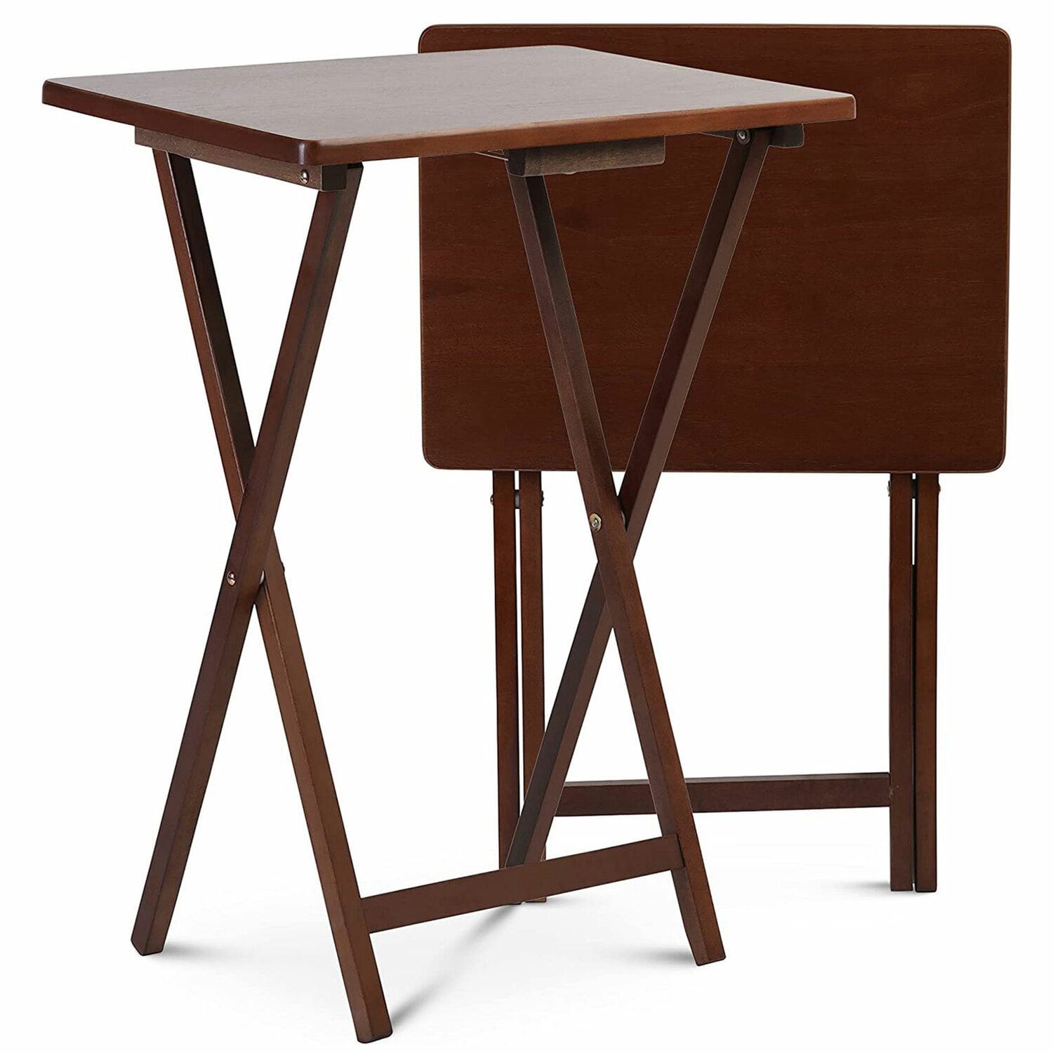 PJ Wood 304533 2 -Pack 1.21-Feet x 1.59-Feet Indoor or outdoor Rectangle Wood Brown/Tan Folding TV tray 2 -Person