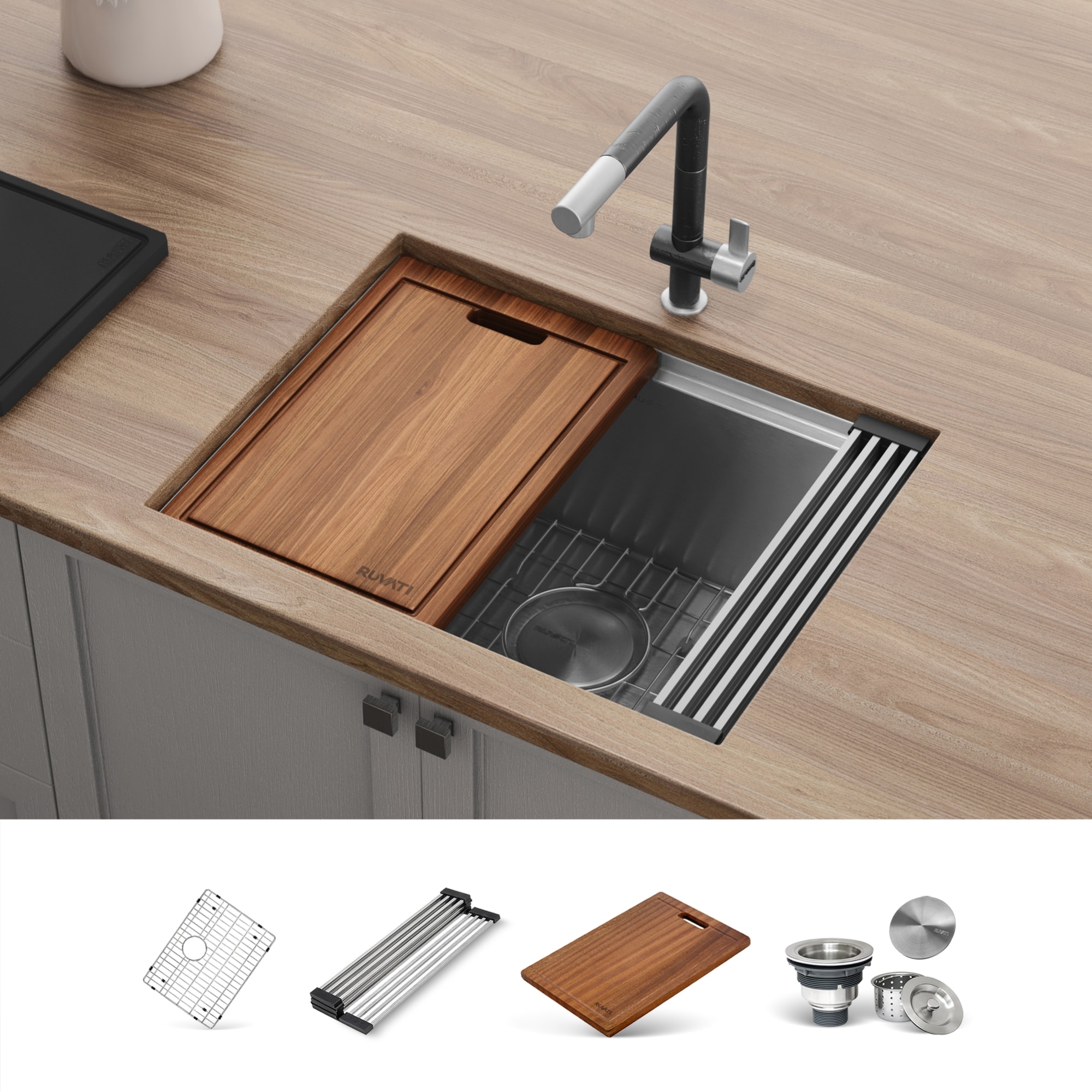 Roma Undermount 24-in x 19-in Stainless steel Single bowl 16 -Gauge Workstation Kitchen Sink