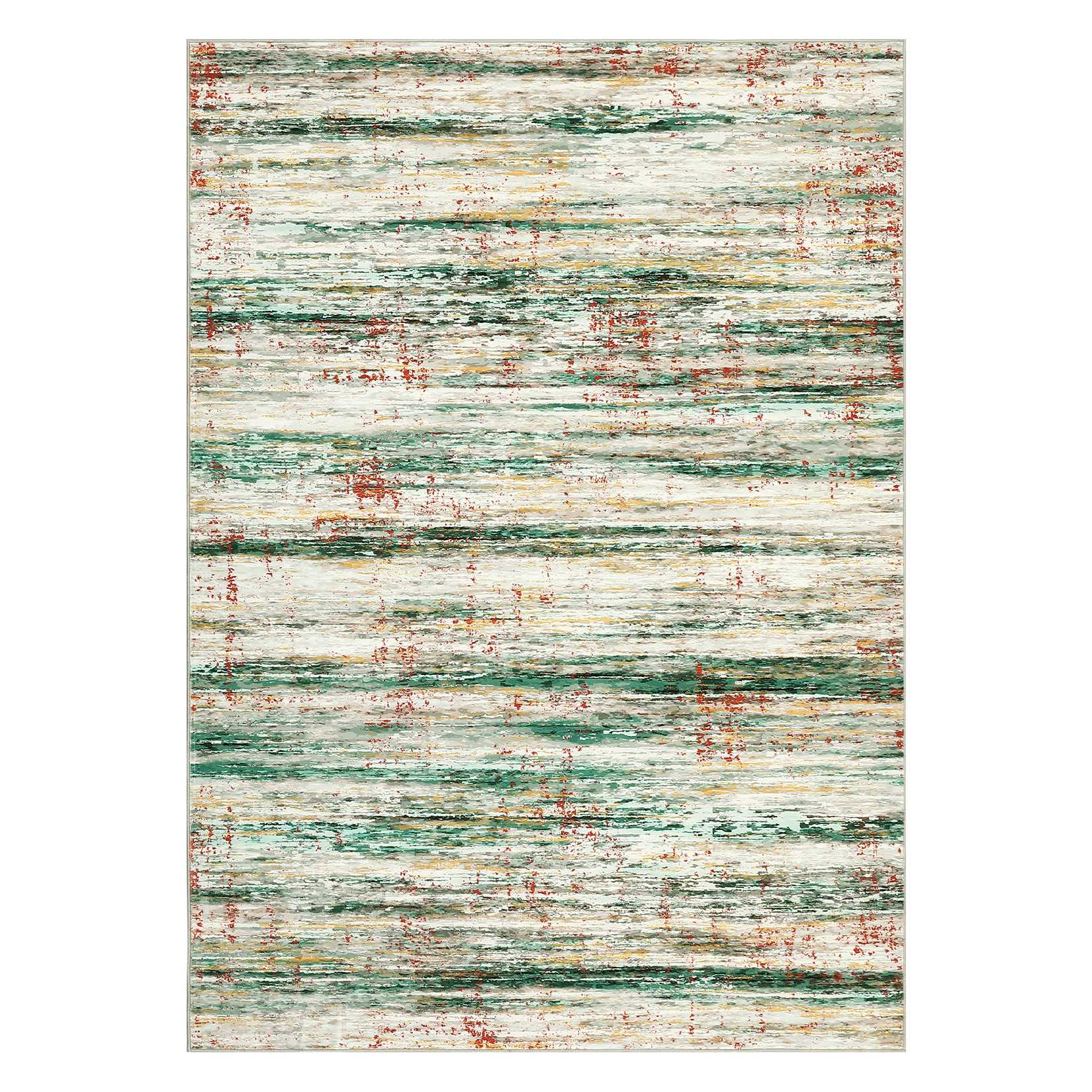 WhizMax SUNNY-PHK-33HJB9SV 5 x 7 ft Polyester Green Rectangular Living Room Bedroom Dining Room Stripped Lines Print Modern Abstract Machine Washable Area Rug