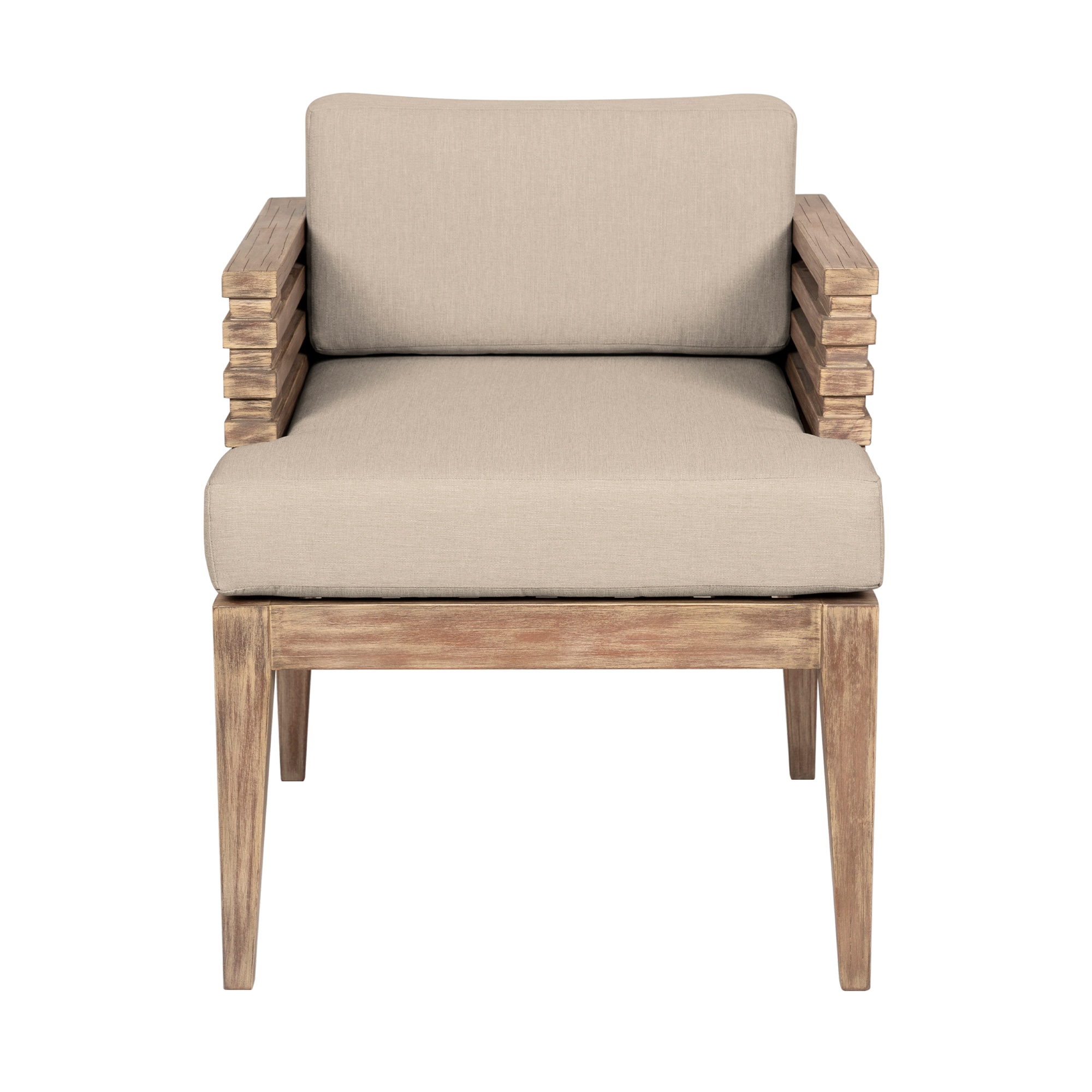 Armen Living LCVISIEUCTP 3 -Piece Light Brown Patio Dining Set Rectangle Table with 2 Tan Cushions Stationary Chairs