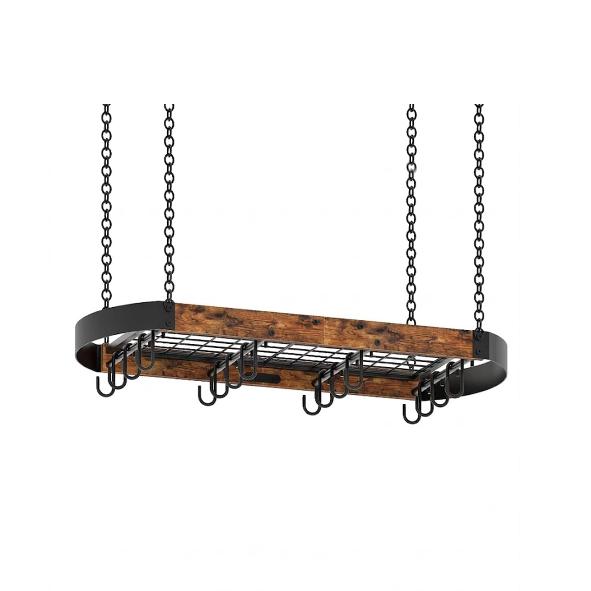 Etokfoks  Rustic Brown and Black 31 7 Inch Ceiling Rack Pot Rack with 16 S Hooks Industrial Style Hanging Metal Frame for Kitchen
