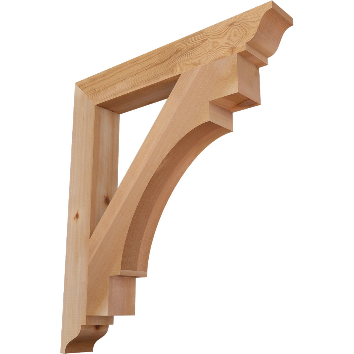 Ekena Millwork BKT04X28X32MRC01SWR Merced traditional smooth 3-1/2-in x 28-in x 32-in Western red cedar Brown Wood Standard bracket