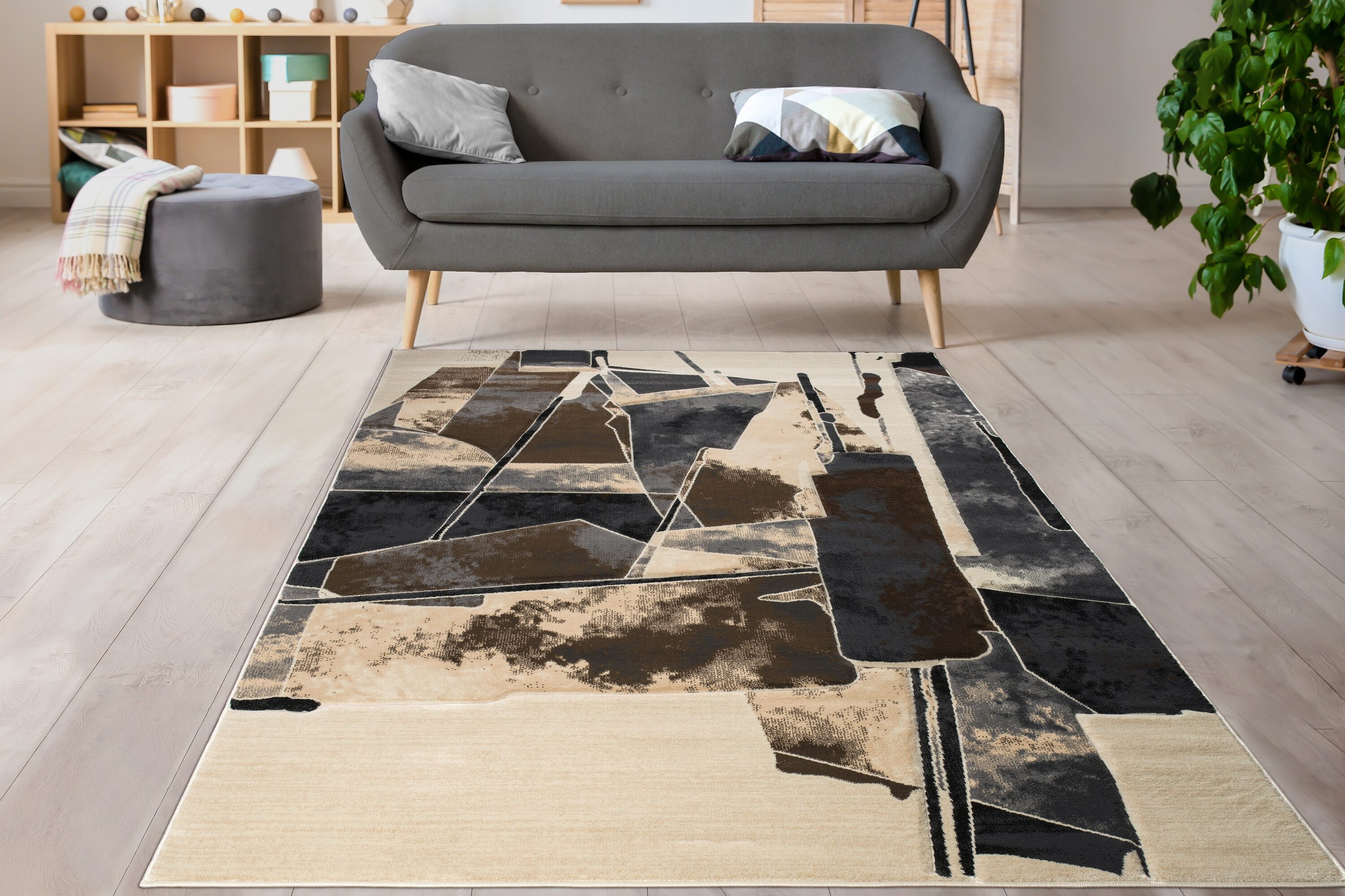 MDA Rugs RD30811 Rhodes 8 x 11 (ft) Polypropylene White and Anthracite Gray Rectangular Indoor Abstract Area rug