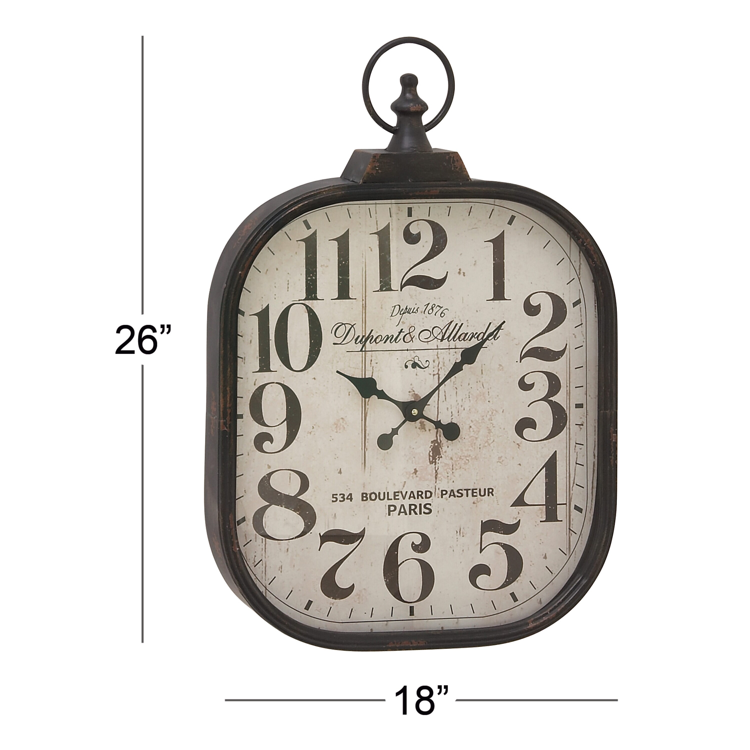 Vintage Black Metal Distressed Pocket Watch Style Wall Clock