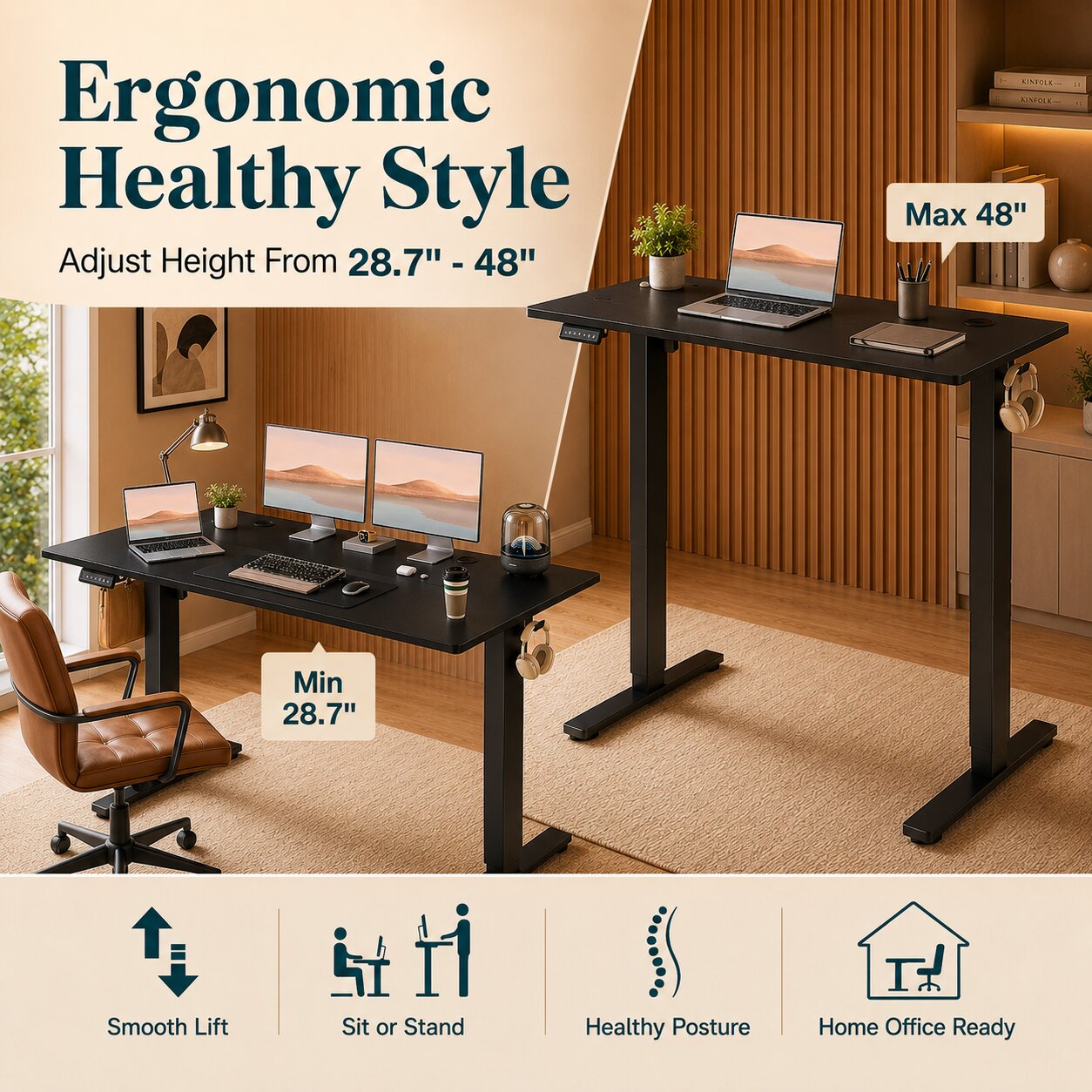 Bestier 55in Black Electric Standing Desk Height Computer Home Office ...