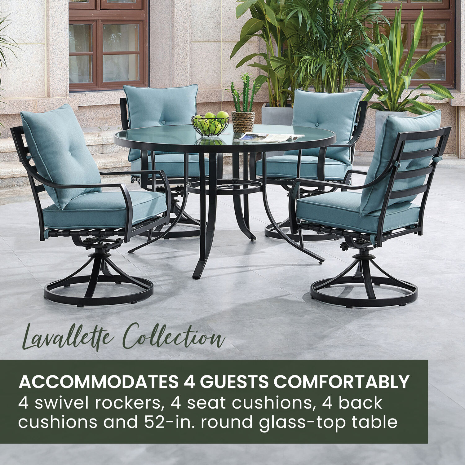 Sleek Modern 5-Piece Outdoor Dining Set with Swivel Rockers and Glass-Top Table
