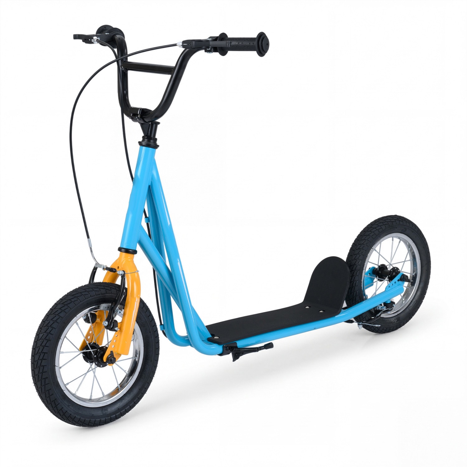 Slickblue Youth Kick Scooter 12 in Blue Model with Adjustable Handlebar V Brakes and Large Wheels for Outdoor Riding